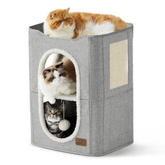 Bedsure 2 Story Cat House perch provides elevated views for curious cats.