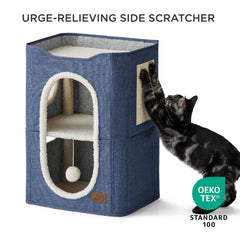 Bedsure 2-story cat house upper perch provides a cozy observation spot.