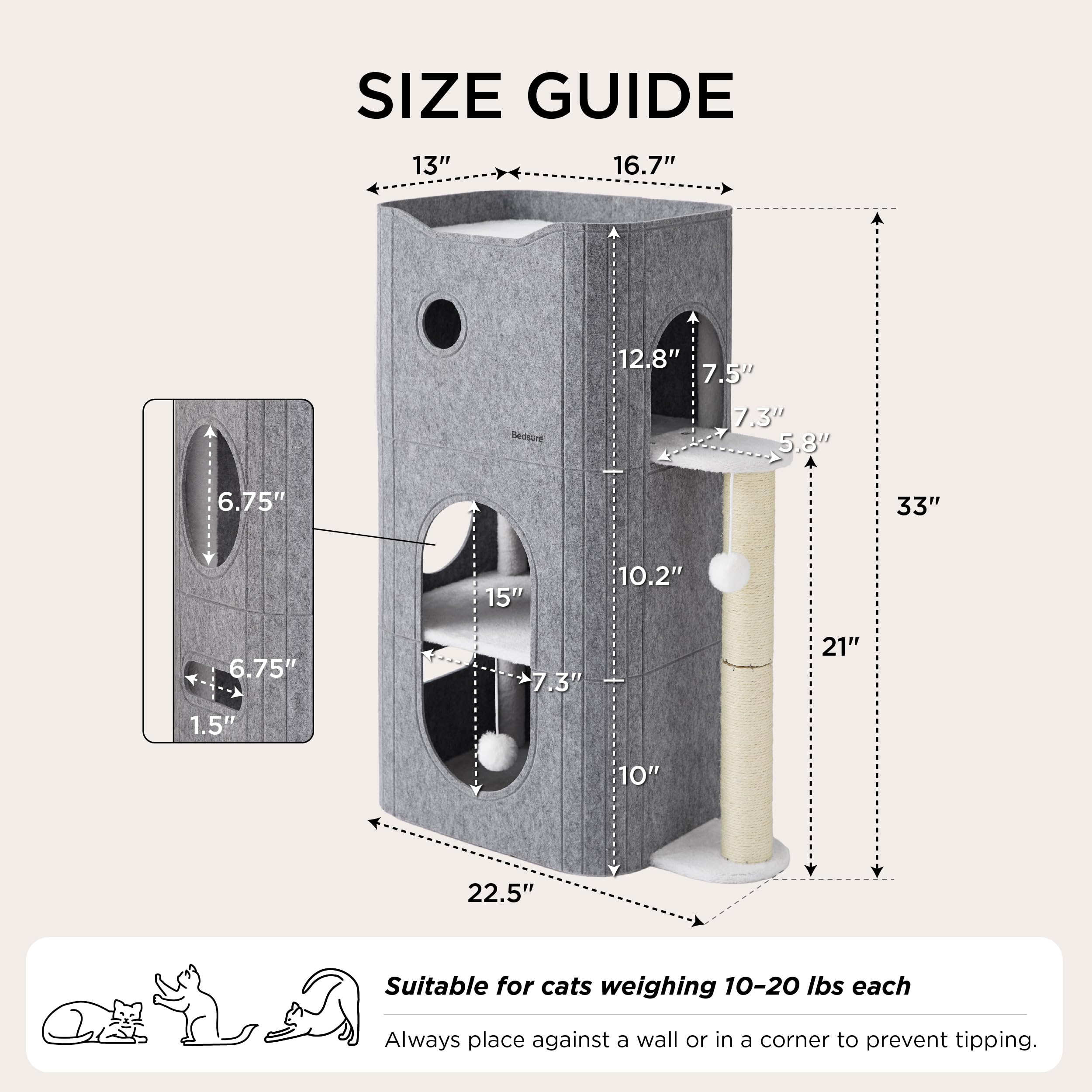 Bedsure 3Level cat bed scratch-textures provide varied surfaces for claws.