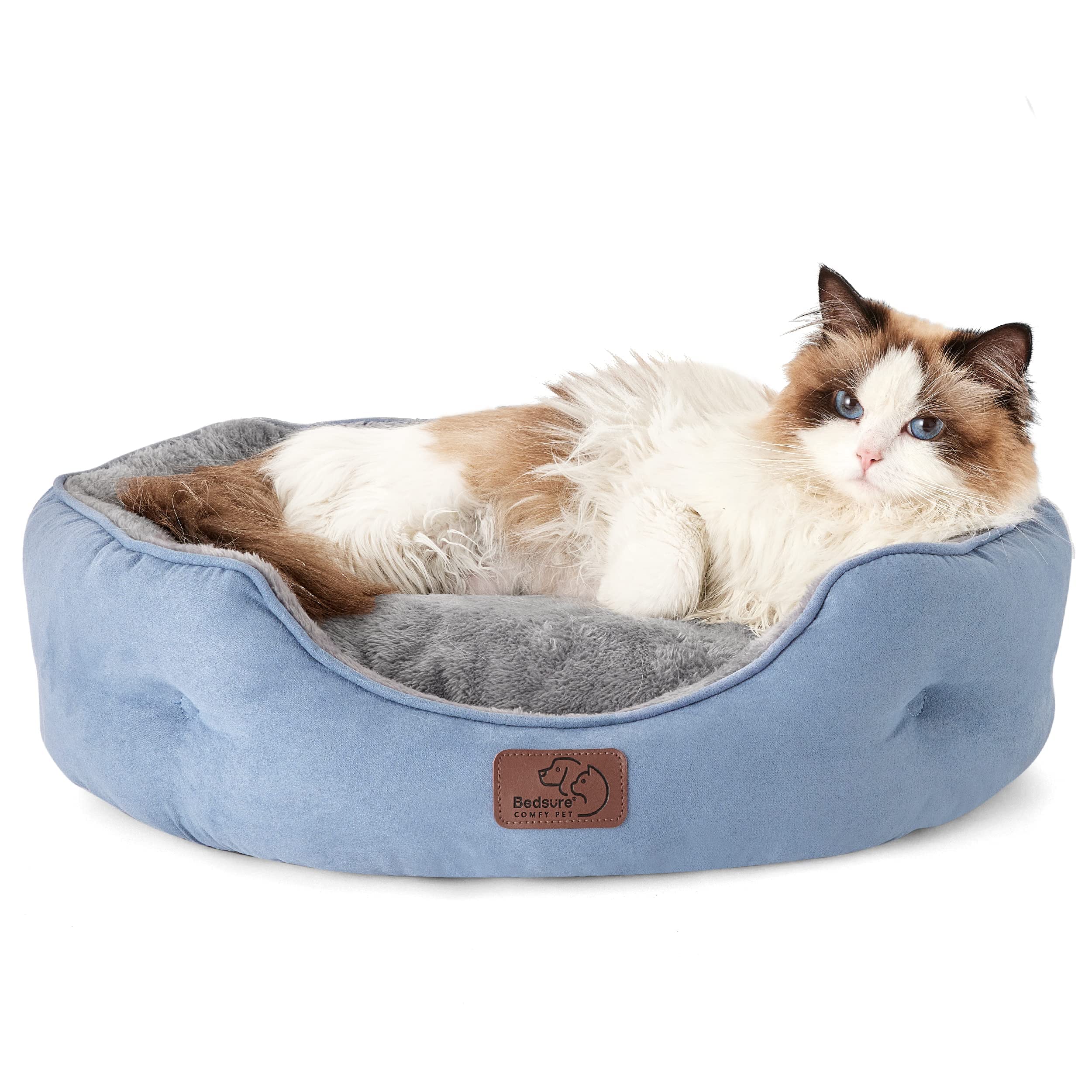Bedsure Allure round dog bed with sherpa soft surface for plush lounging.