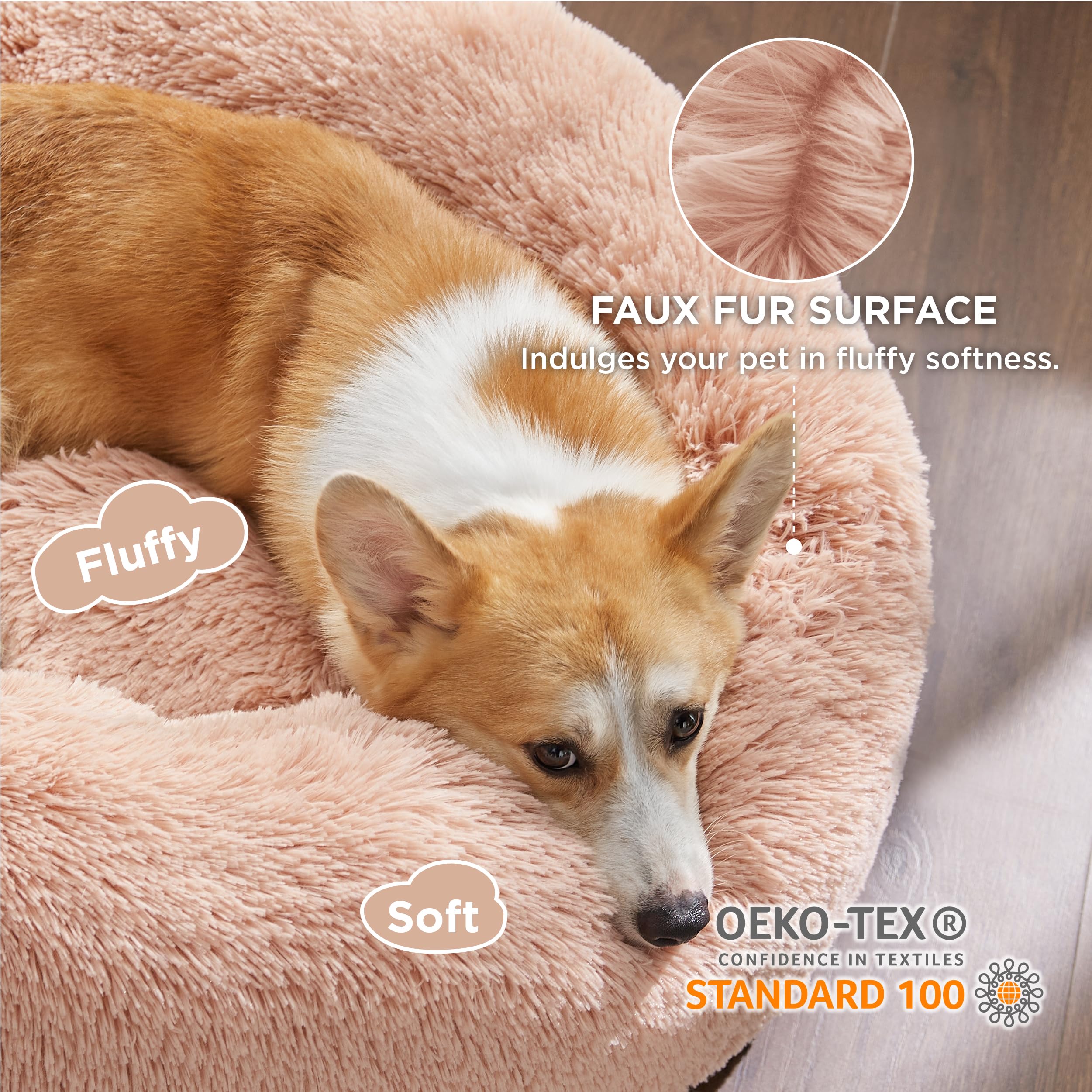Bedsure pink donut bed anti-slip base keeps pets secure during naps