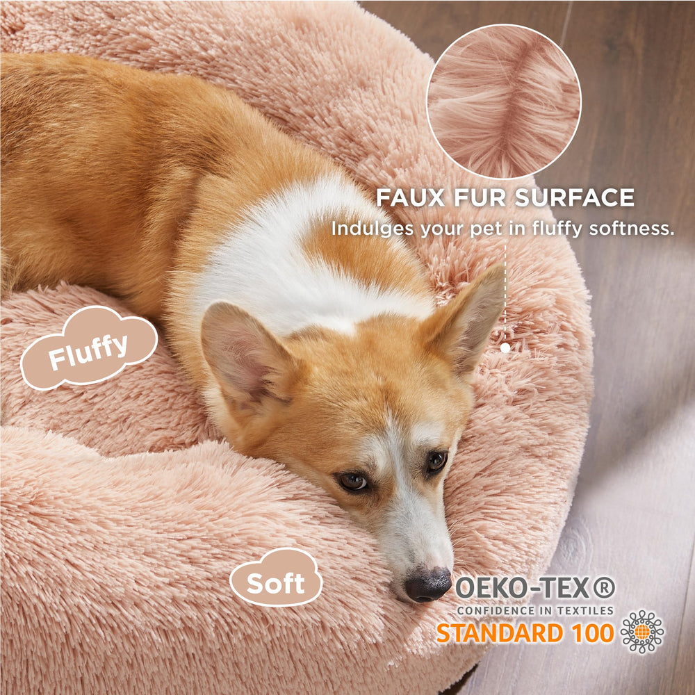 Bedsure pink donut bed anti-slip base keeps pets secure during naps