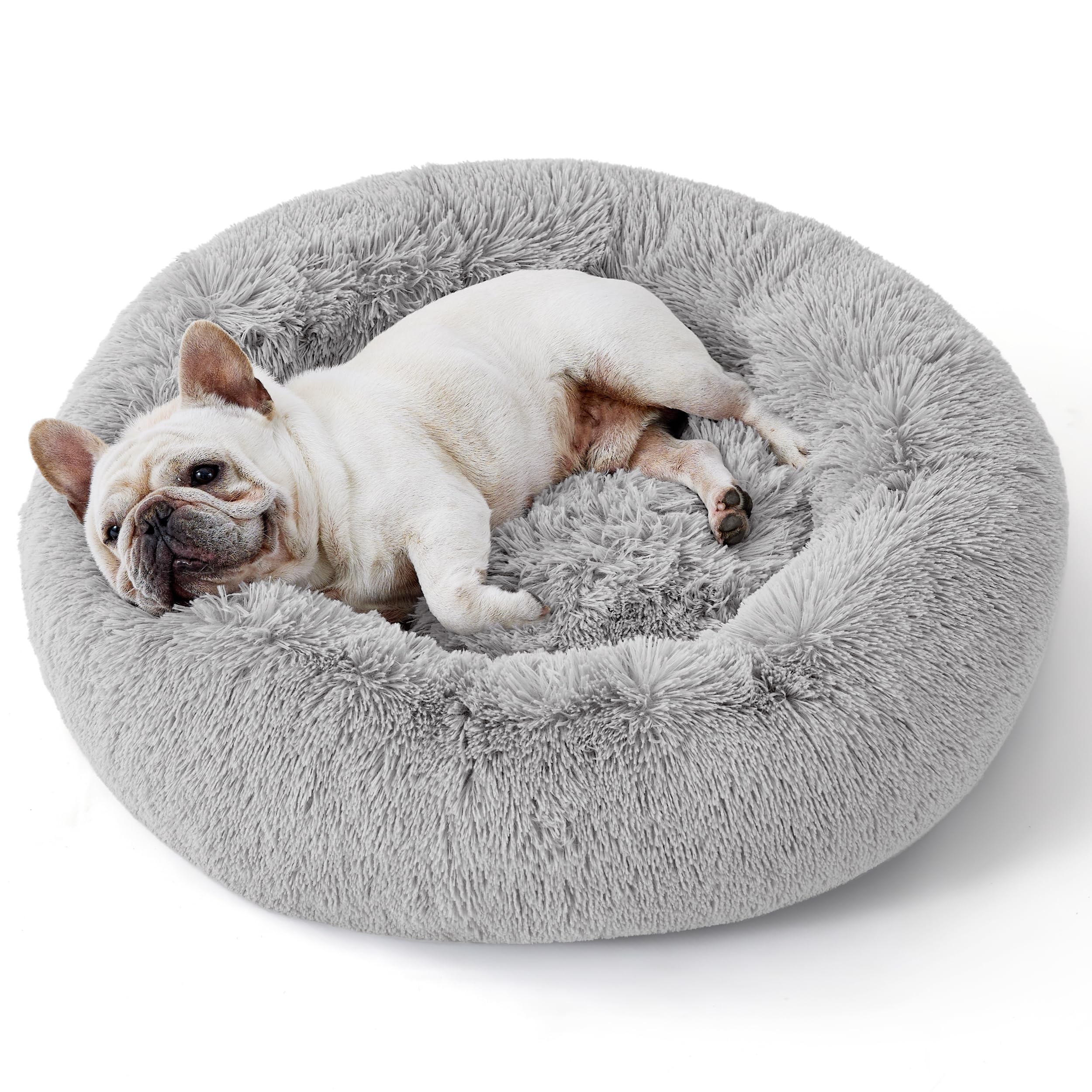 Bedsure calm dog bed round 23inch with plush faux fur for curling sleepers.