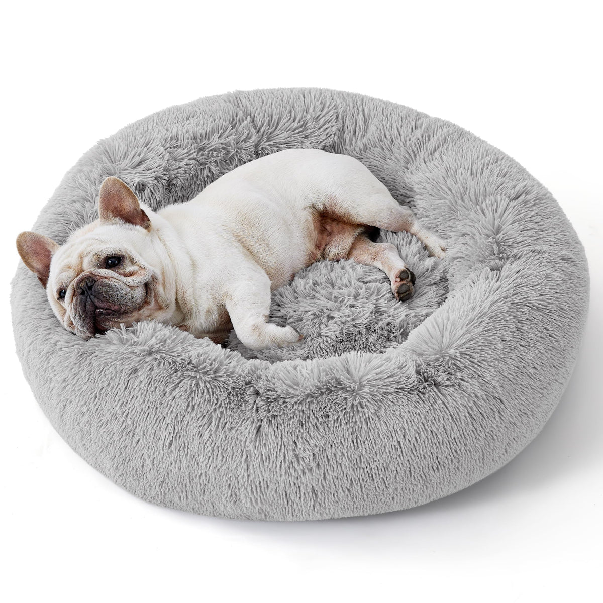 Bedsure calm dog bed round 23inch with plush faux fur for curling sleepers.
