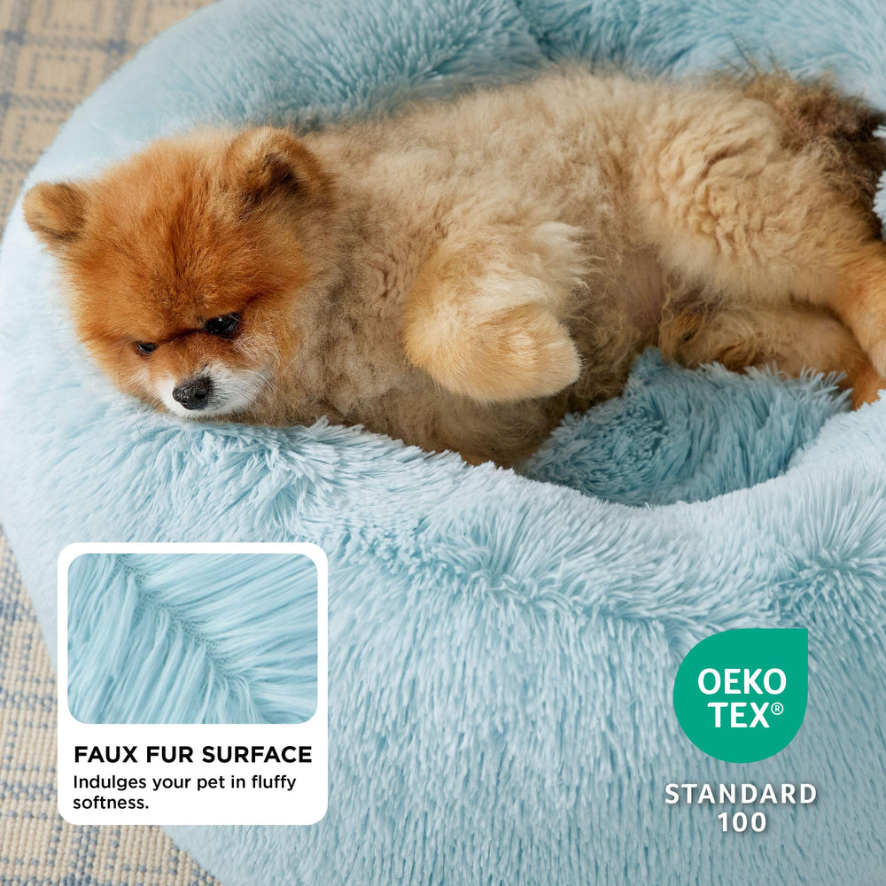 Bedsure calming donut bed anti-slip base view prevents sliding during pet naps