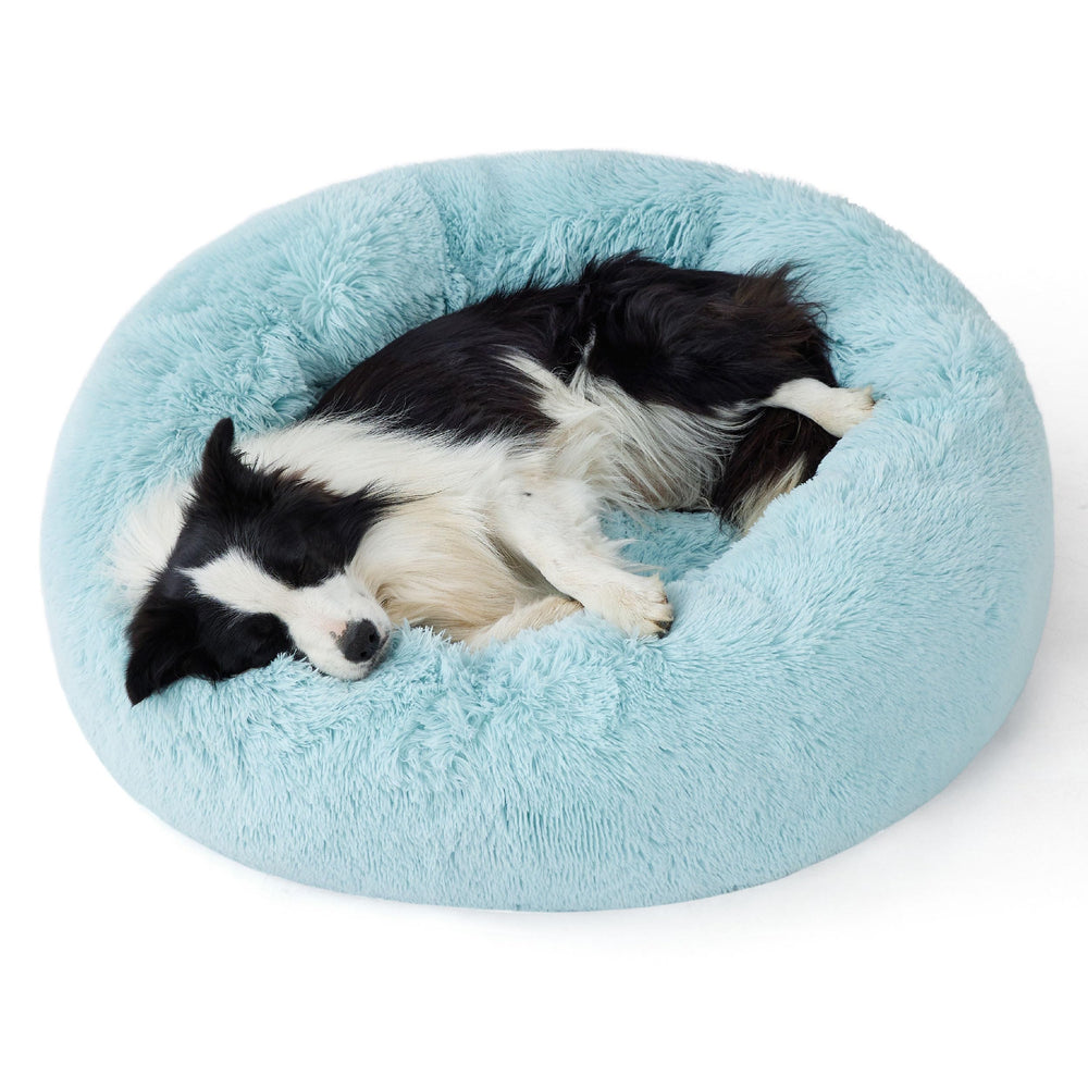 Bedsure calming dog bed 36in donut aqua blue offers secure curl-up comfort.
