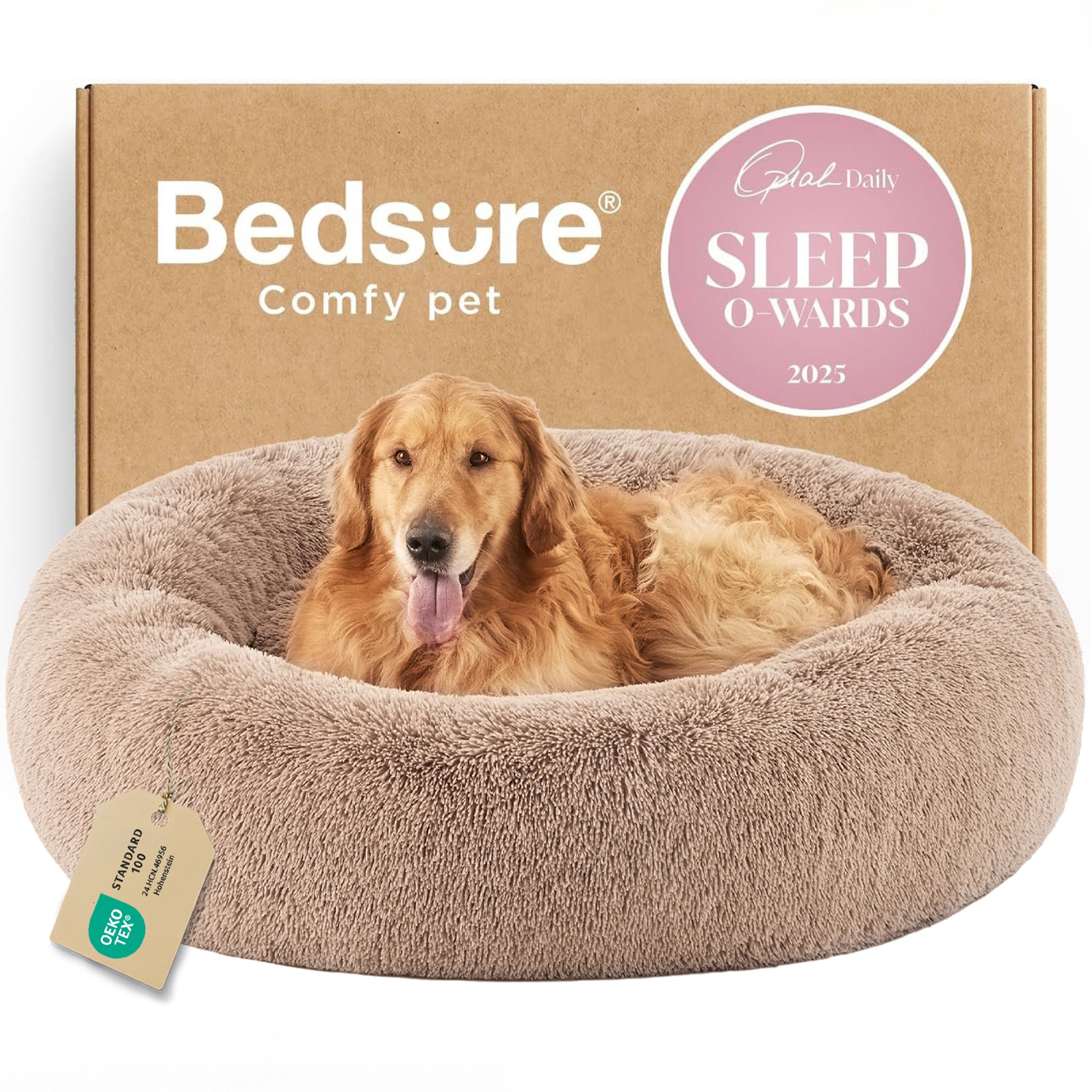 Bedsure calming dog bed camel closeup highlights plush faux fur for cozy curl-ups