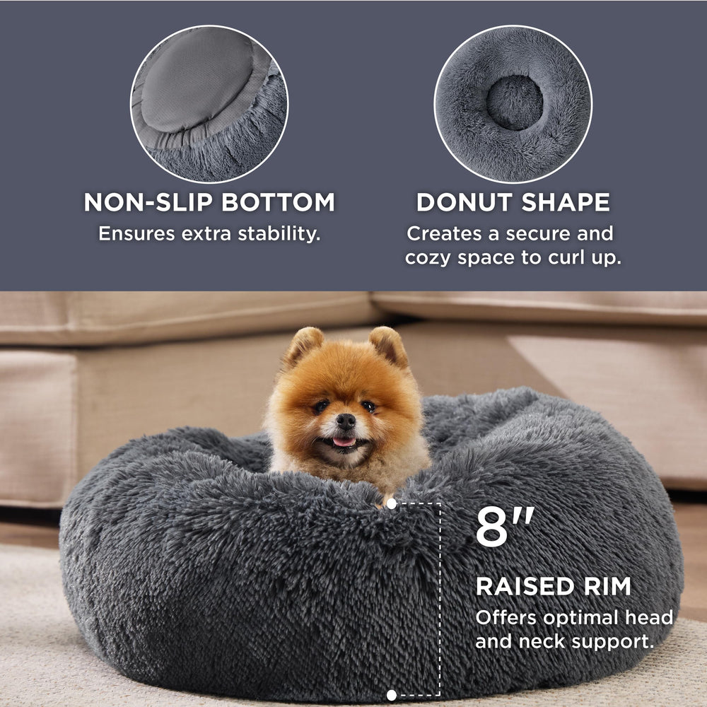 Bedsure calming dog bed donut 23in dark grey close-up of soft filling for comfort