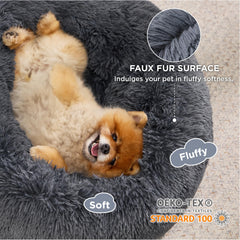 Bedsure calming dog bed donut 23in dark grey side profile shows elevated rim for neck support
