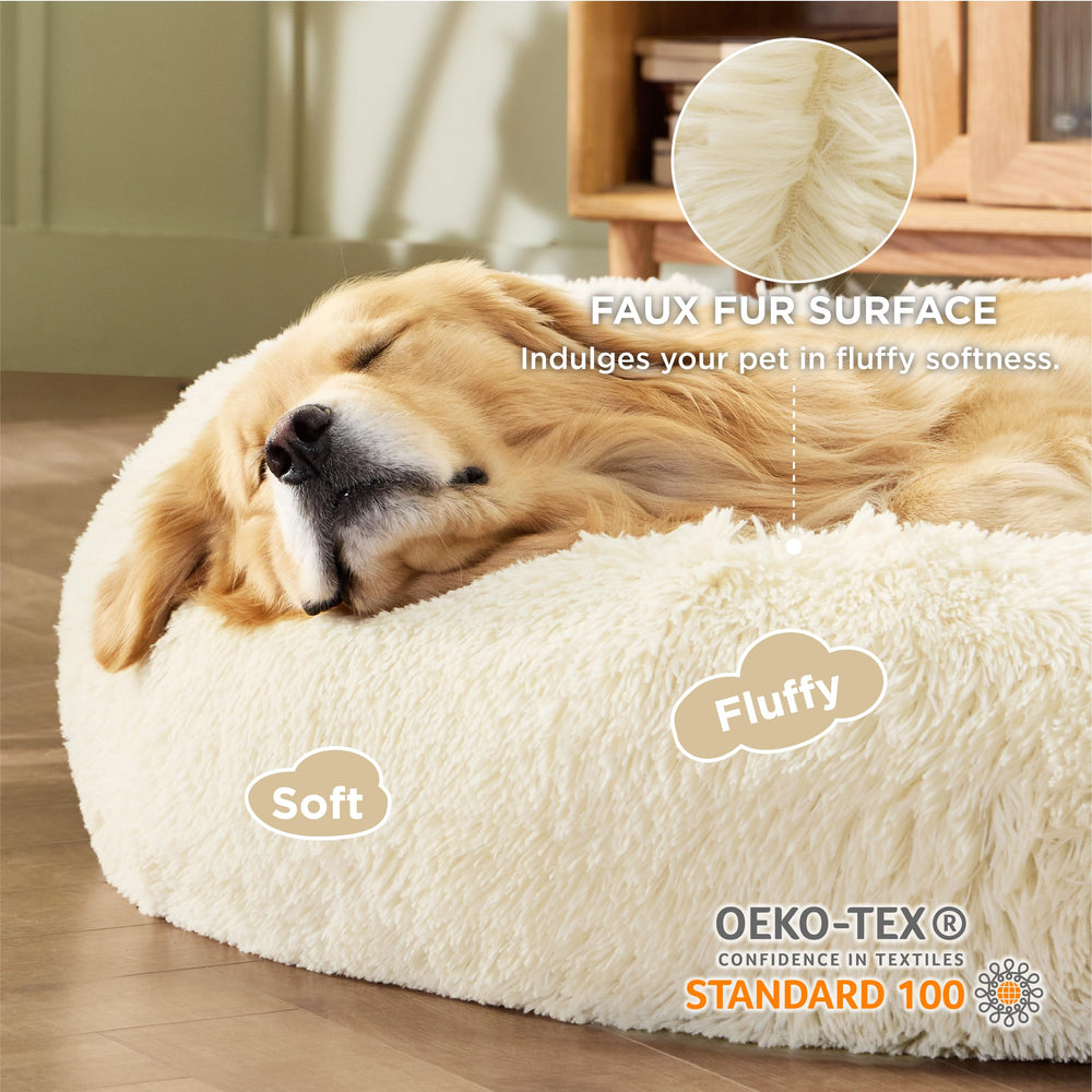 Bedsure calming dog bed donut entrance view highlights secure, snuggly den-like feel