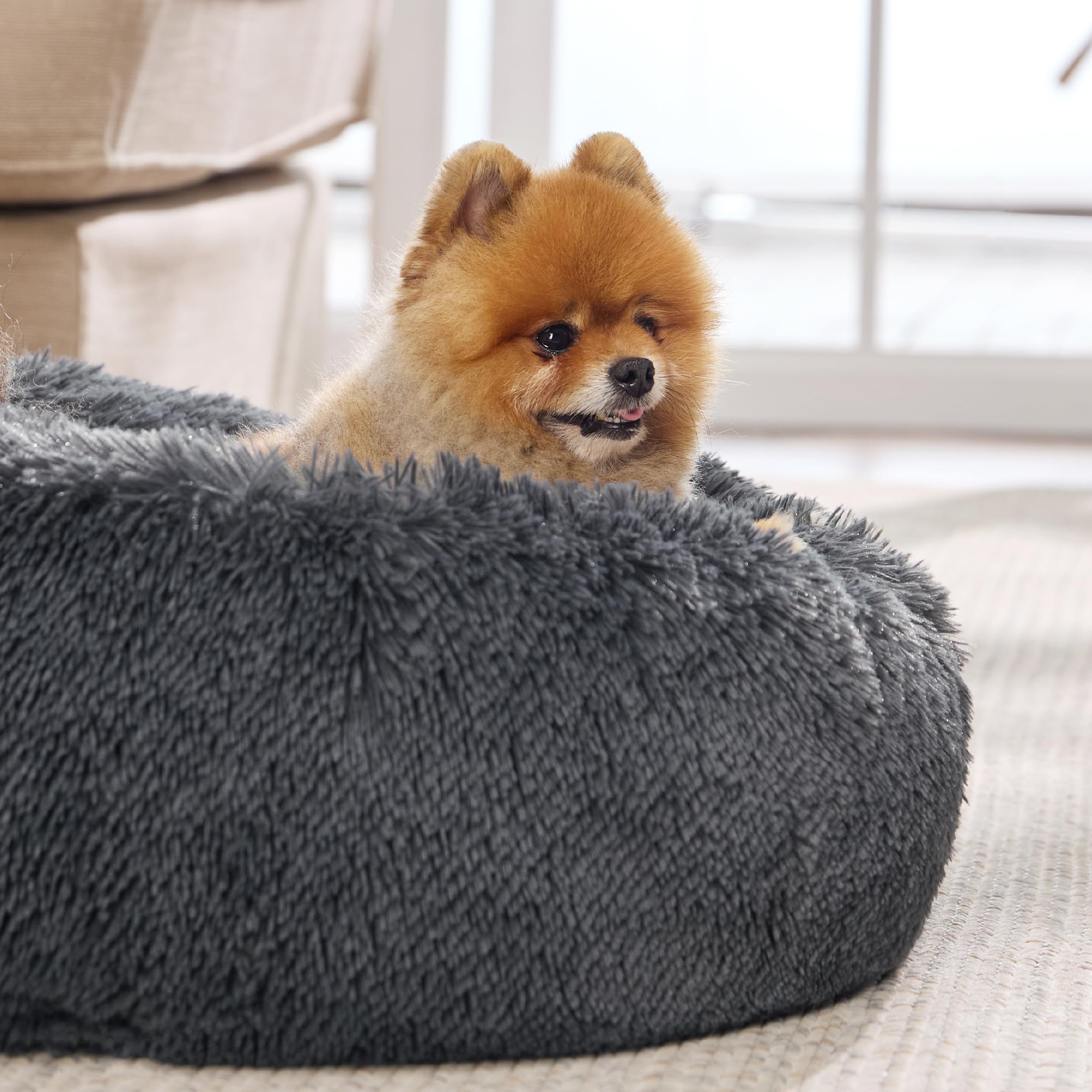 Bedsure calming dog bed non-slip base keeps bed in place during play