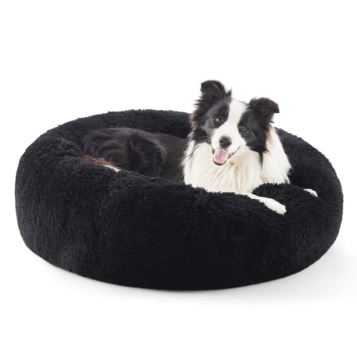 Bedsure calming dog bed round front view with plush faux fur for curling up comfortably
