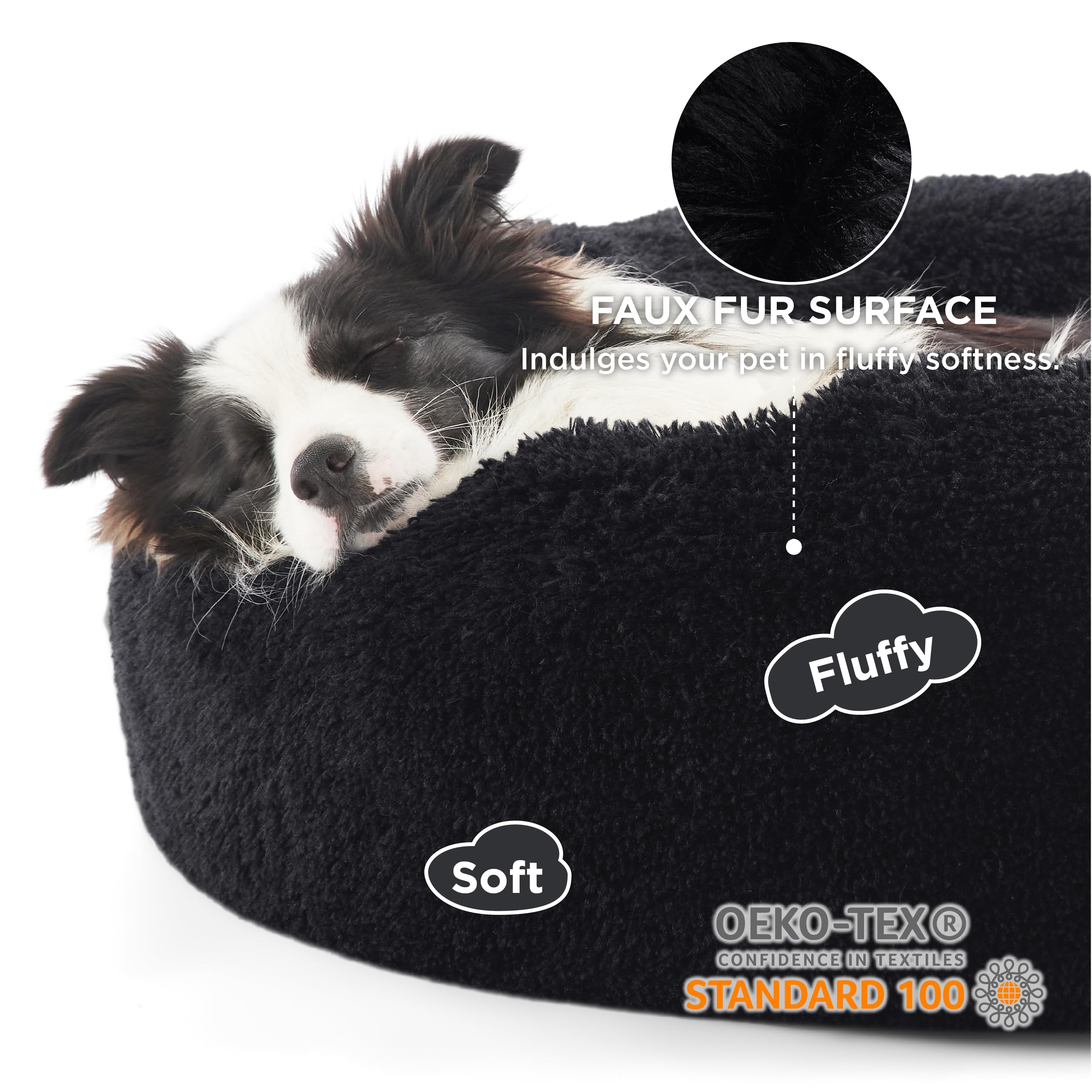 Bedsure calming dog bed round top view highlighting raised rim for neck support