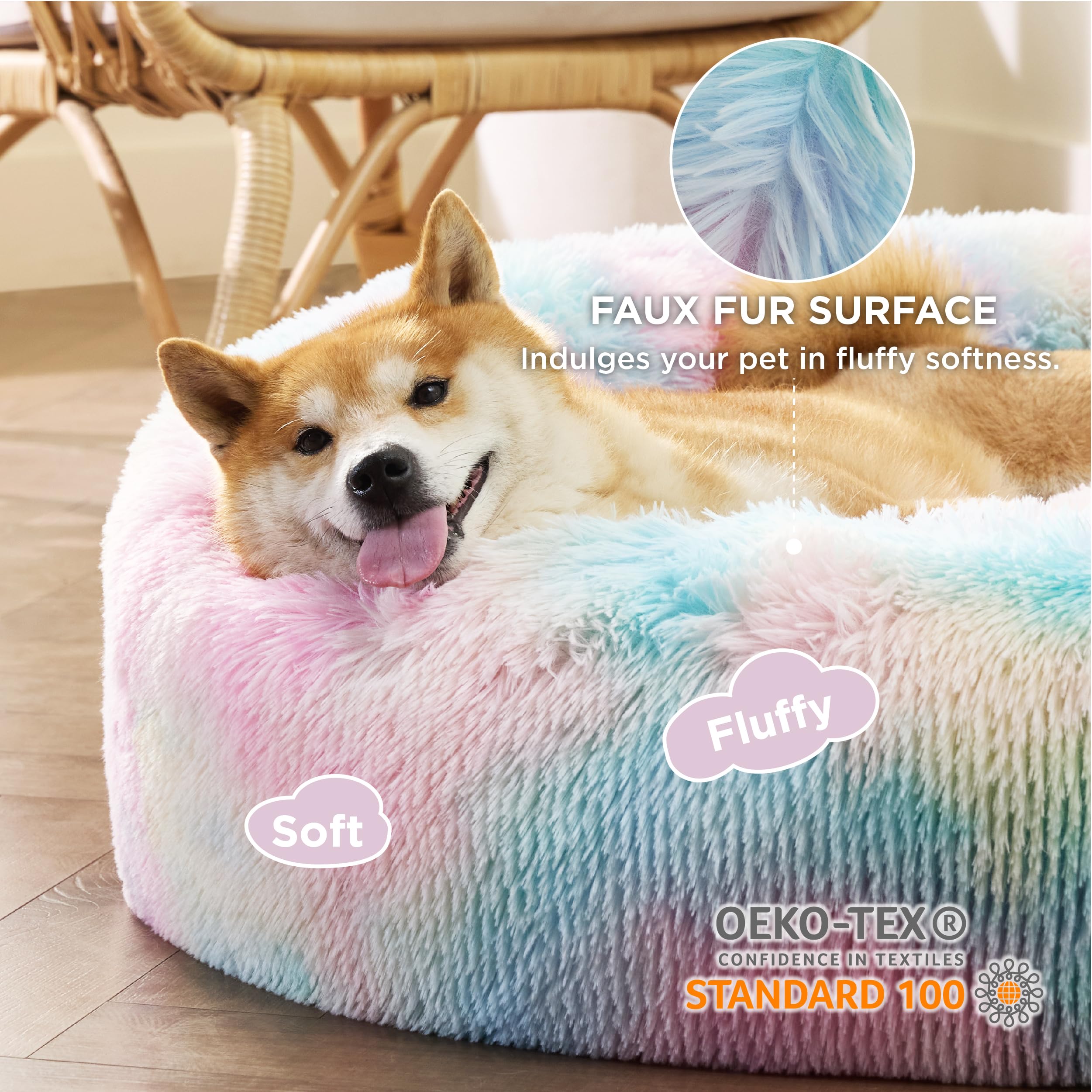 Bedsure Calming Donut Bed with anti-slip base keeps pets secure while resting.
