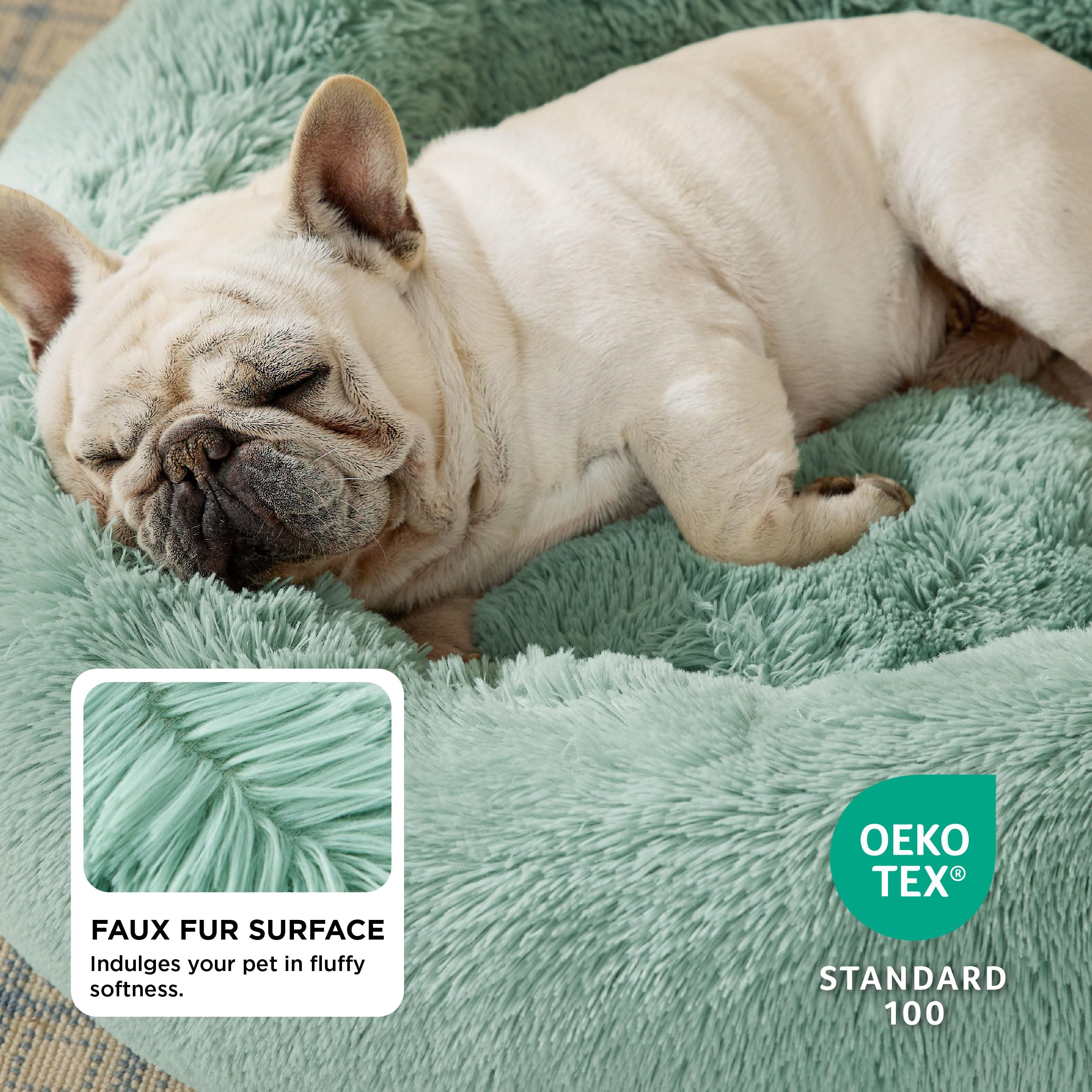 Bedsure calming donut bed apple green side rim supports head and neck comfort