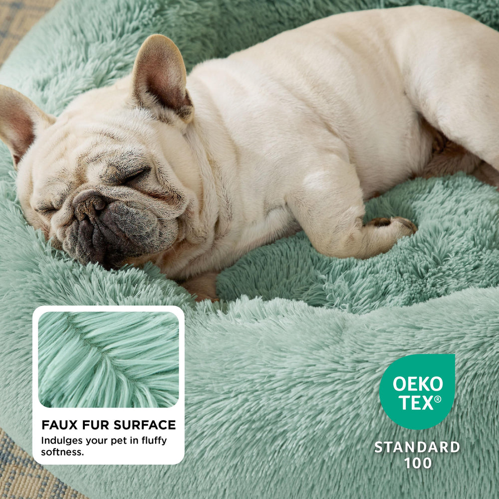Bedsure calming donut bed apple green side rim supports head and neck comfort