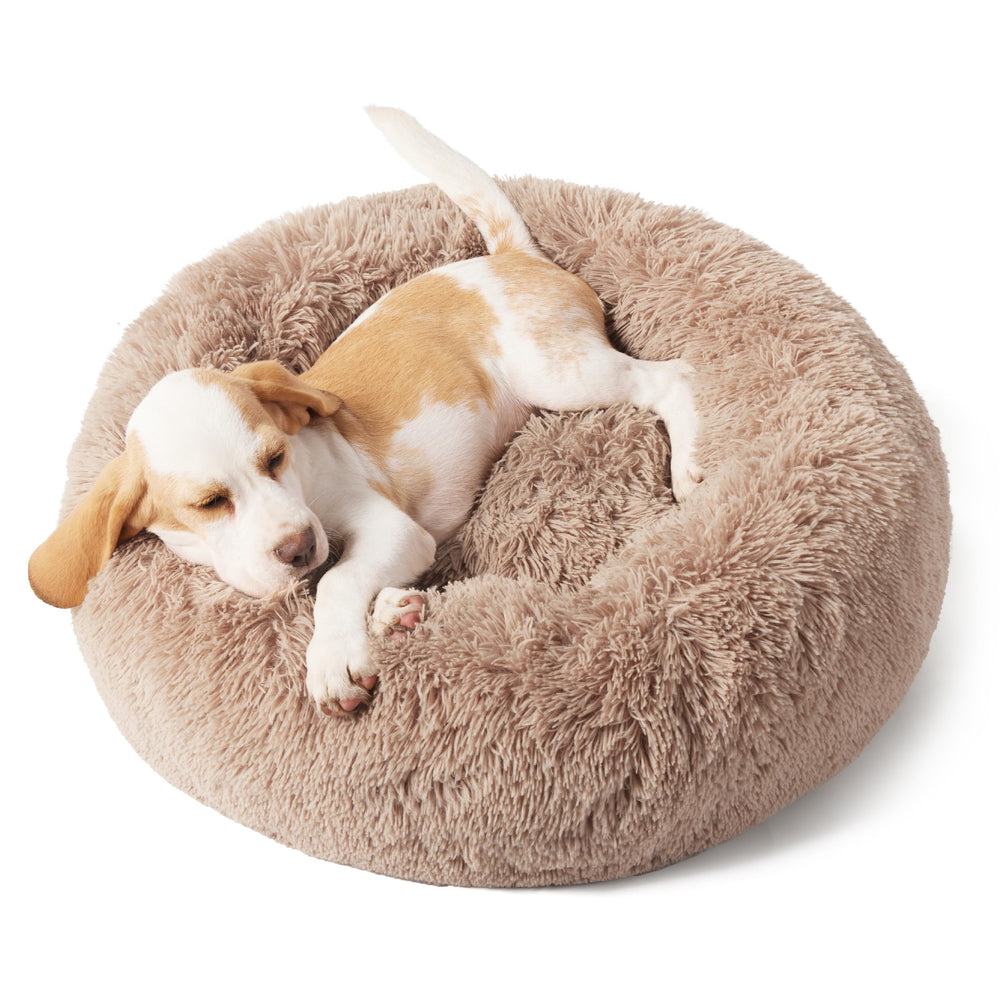 Bedsure calming donut bed camel anti-slip base keeps the bed in place.
