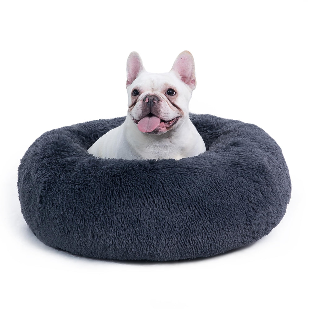 Bedsure Calming Dog Bed close-up reveals ultra-soft faux fur for curl-up comfort