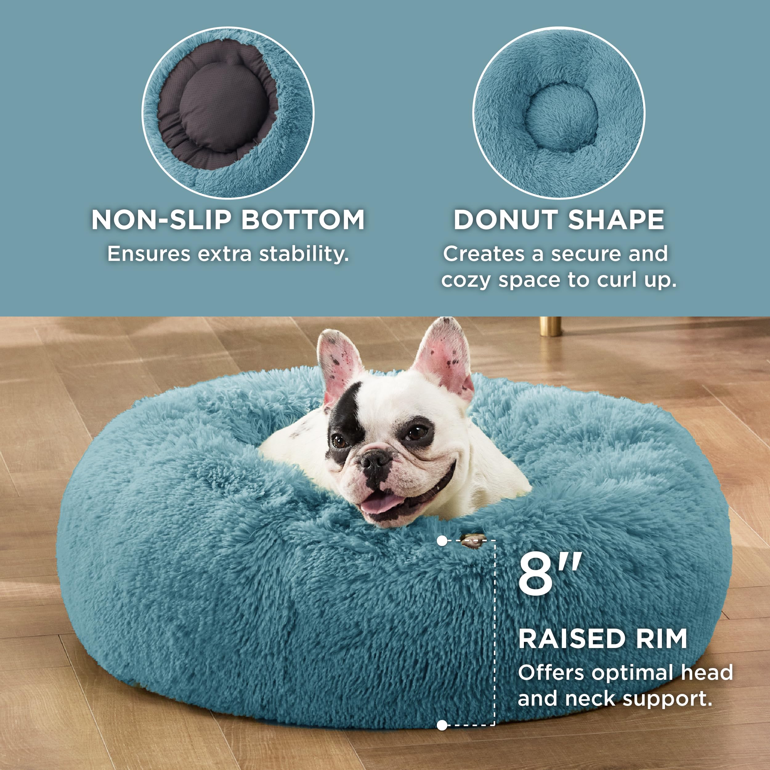 Bedsure calming donut bed raised edge view highlighting neck support.