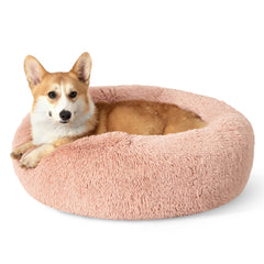 Bedsure calming donut dog bed pink 30in with plush fur for cozy curl-ups