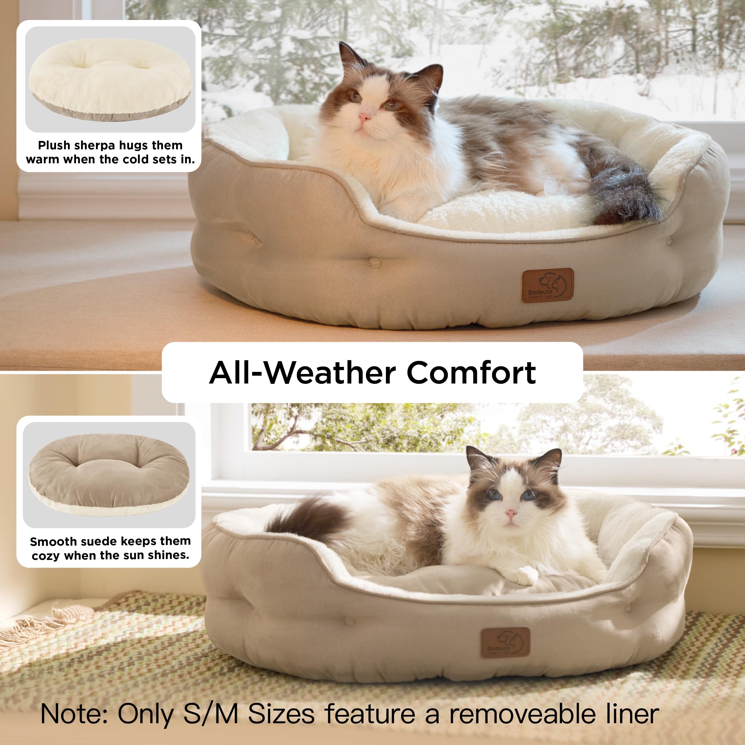 Bedsure cama redonda para gato en interior brinda descanso seguro y envolvente.