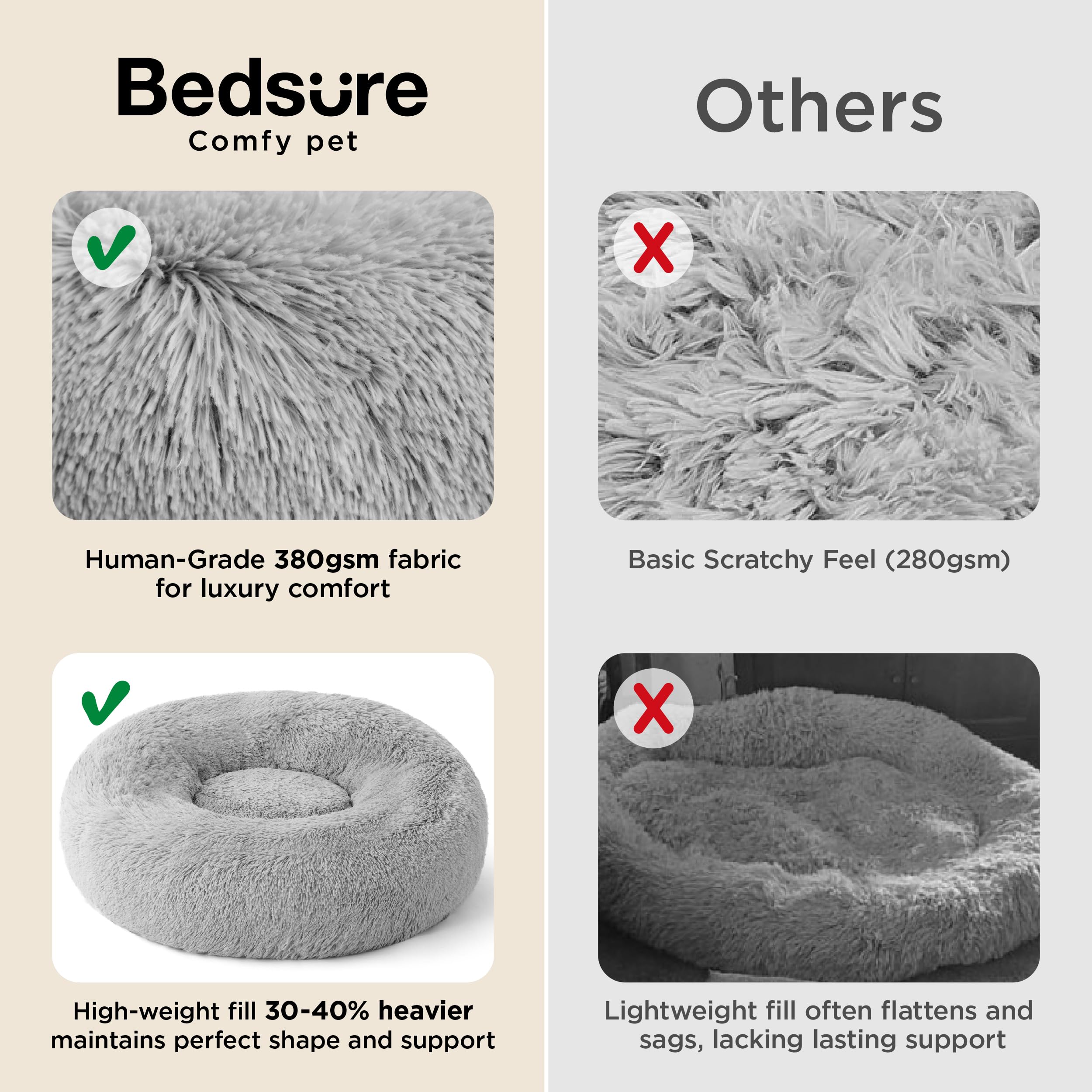 Bedsure cama para mascotas relleno suave que favorece el descanso.