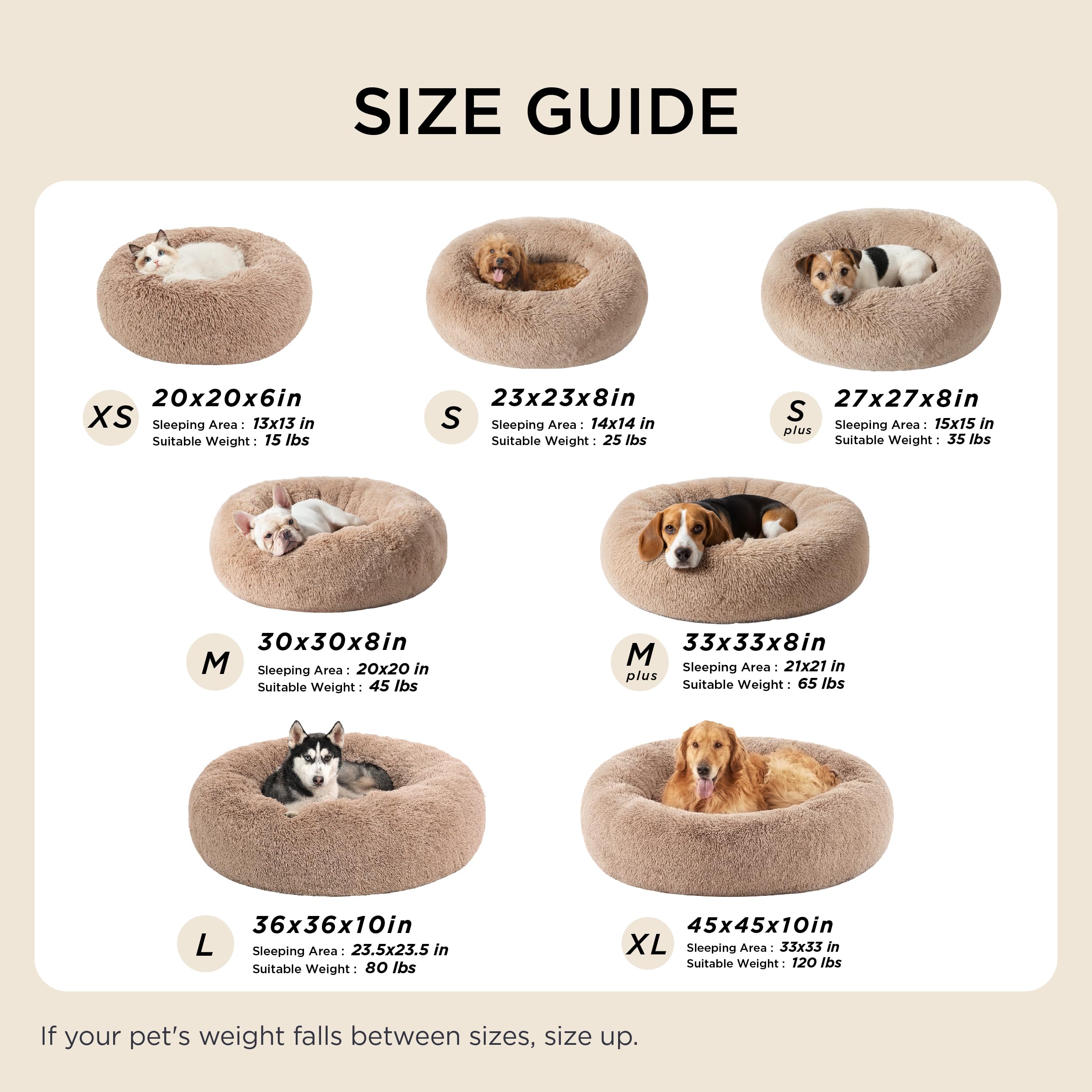 Bedsure camel donut bed plush filling provides loft and cushioning