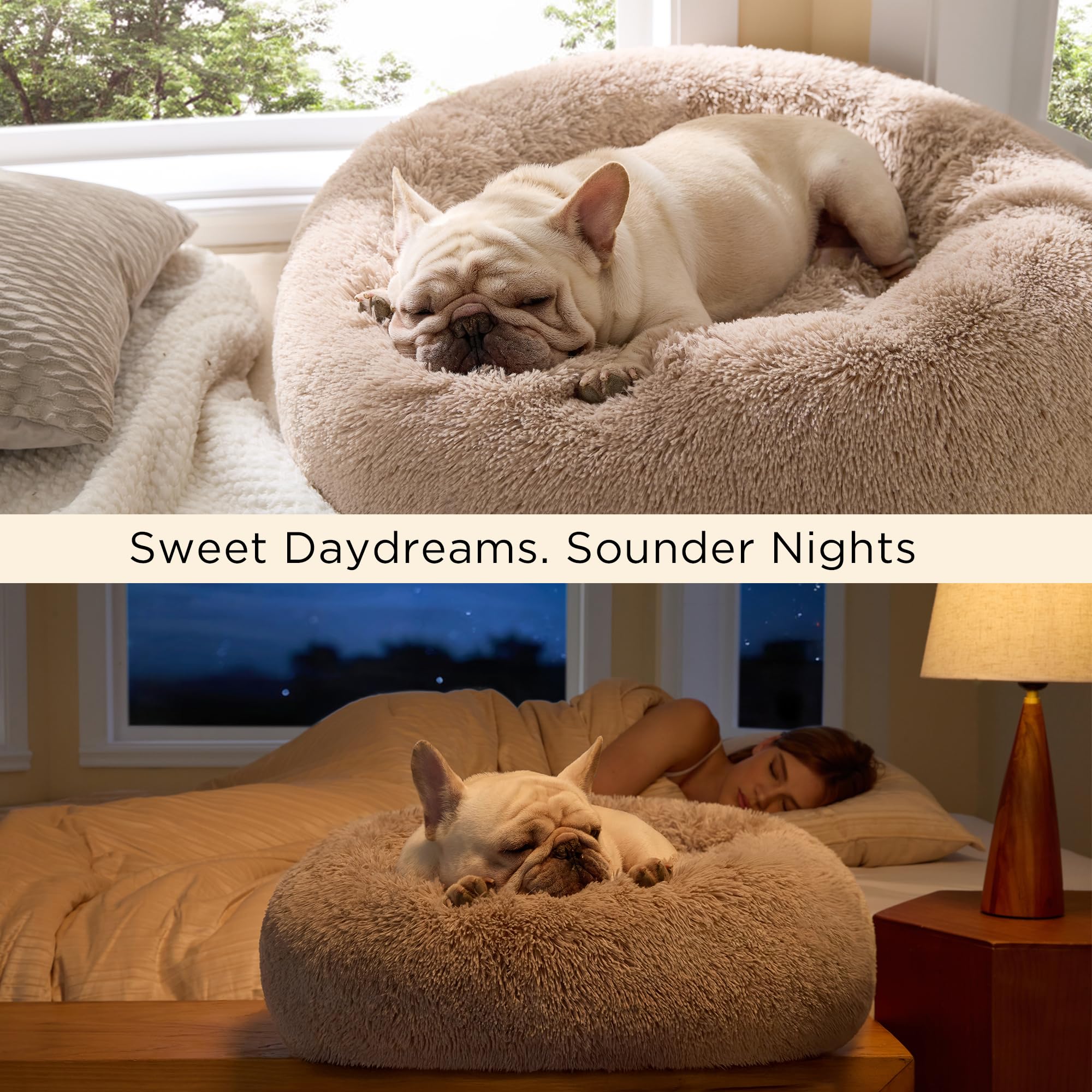 Bedsure camel donut bed raised edge aids head and neck comfort