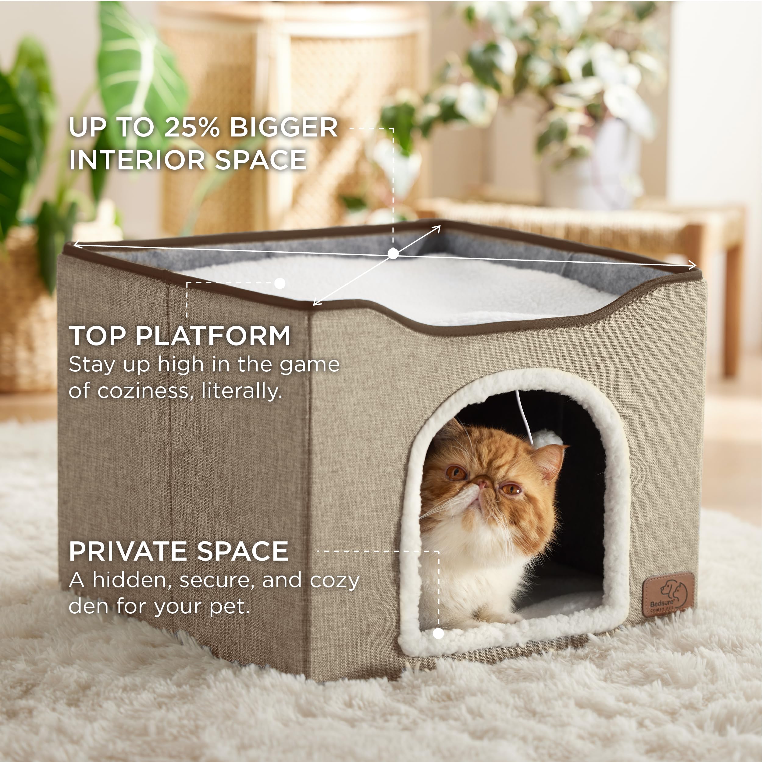 Bedsure cat bed bottom den brown provides secluded sleeping space