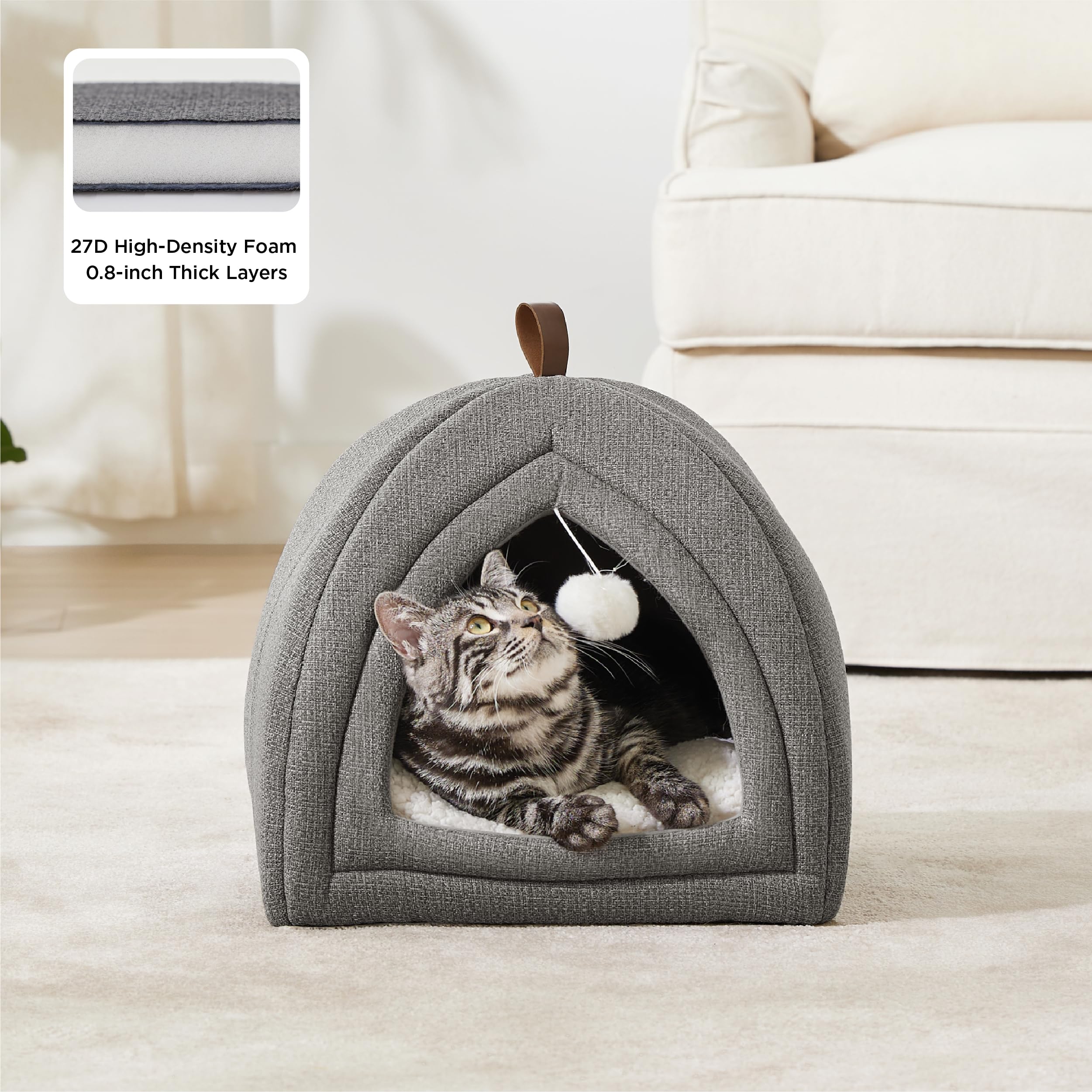 Bedsure cat cave interior with plush cushion for warm resting spot