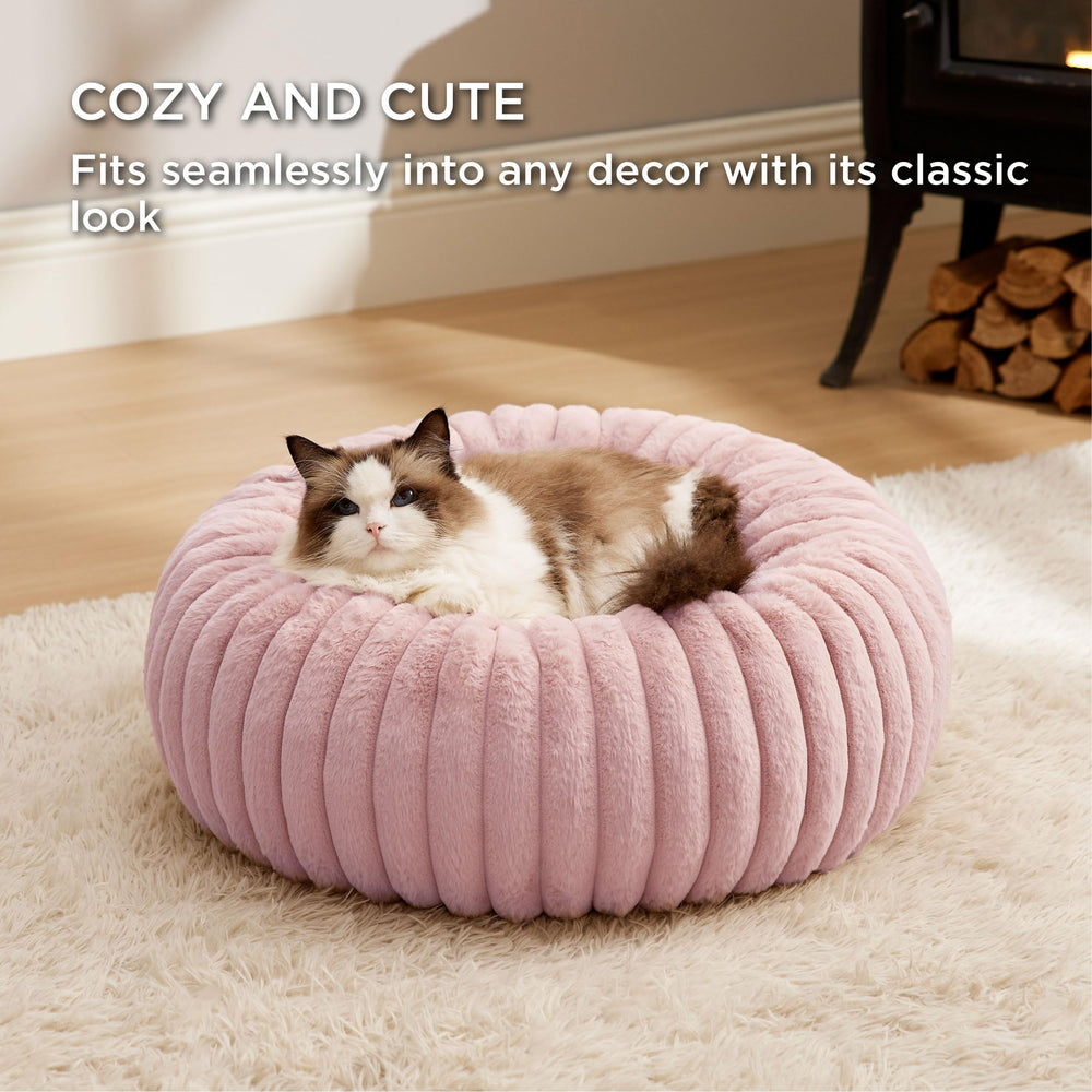 Bedsure cat bed faux-fur-texture delivers luxurious comfort for quiet afternoon cuddles.