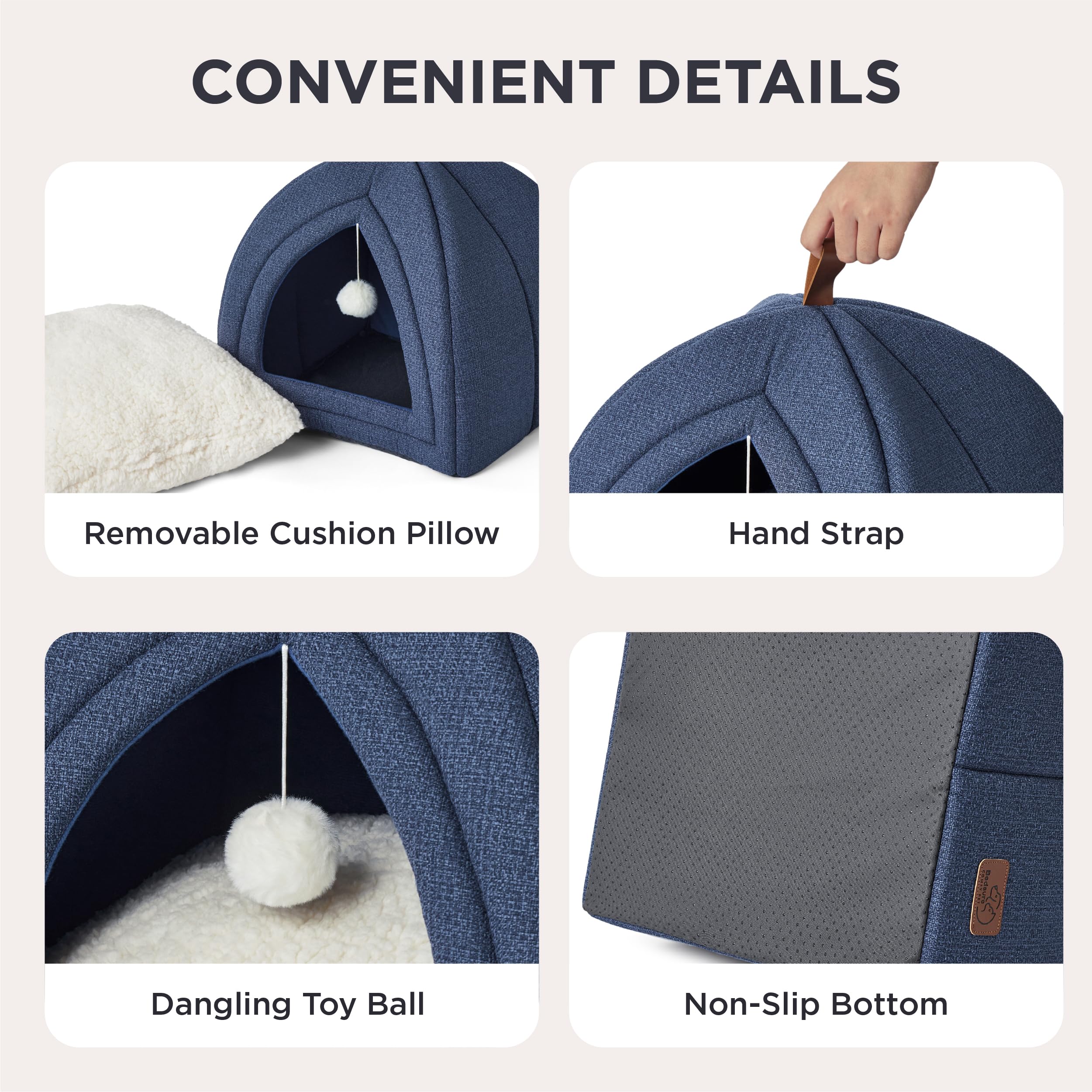 Bedsure foldable cat cave with hand strap for portable comfort.