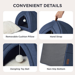 Bedsure foldable cat cave with hand strap for portable comfort.