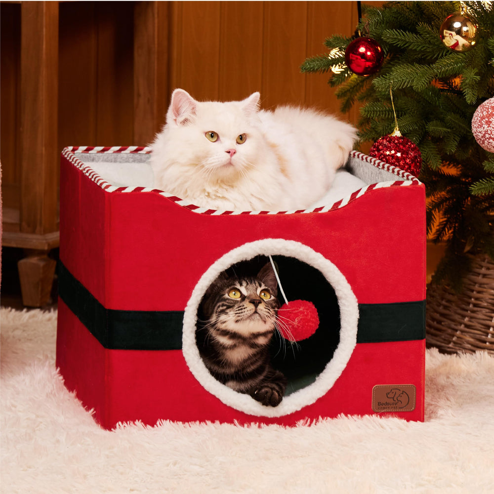 Bedsure foldable cat hideaway in red, easy to store after play
