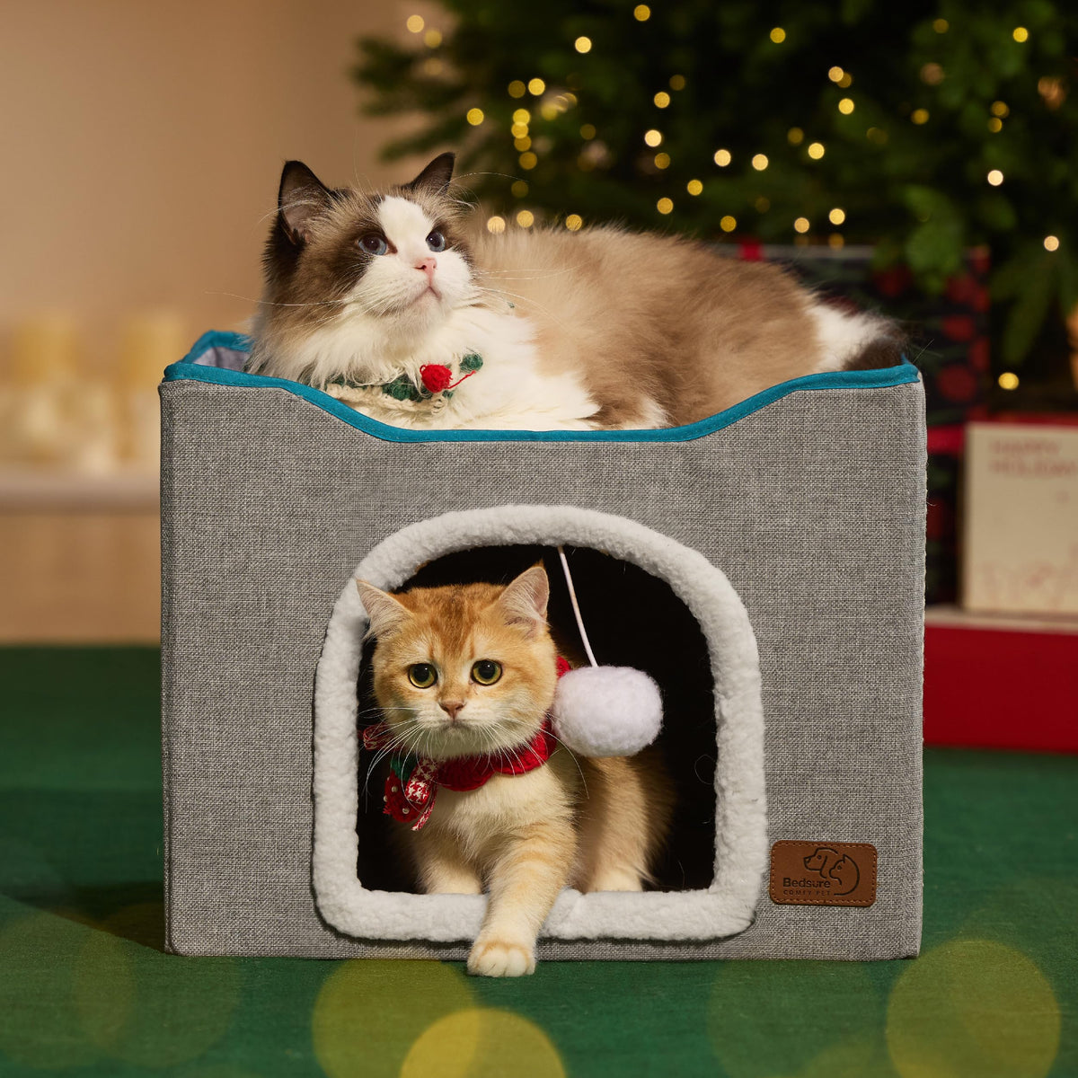 Bedsure cat bed indoor cave grey offers a private den for quiet naps