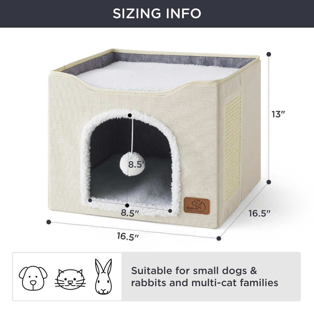 Bedsure cat bed ivory foldable cushions with machine-washable covers for easy care.