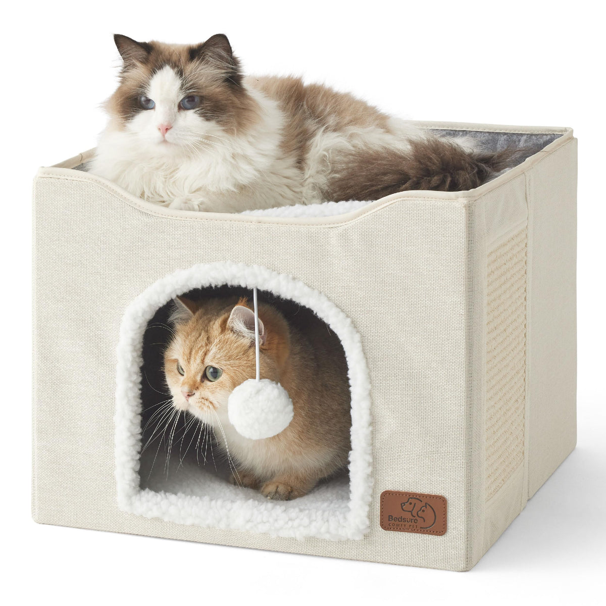 Bedsure cat bed ivory hideaway front view offers a private cozy den for cats.