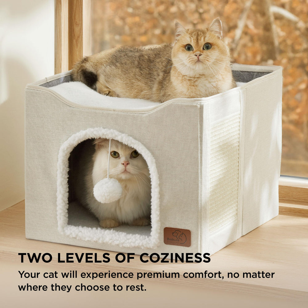 Bedsure cat bed ivory plush hanging ball invites interactive play.