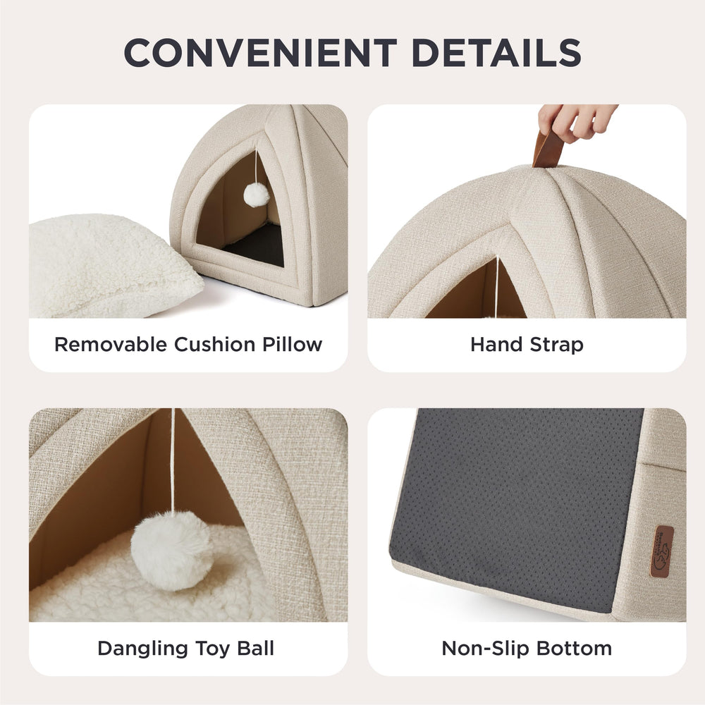 Bedsure cat bed non-slip bottom keeps the cozy tent in place.