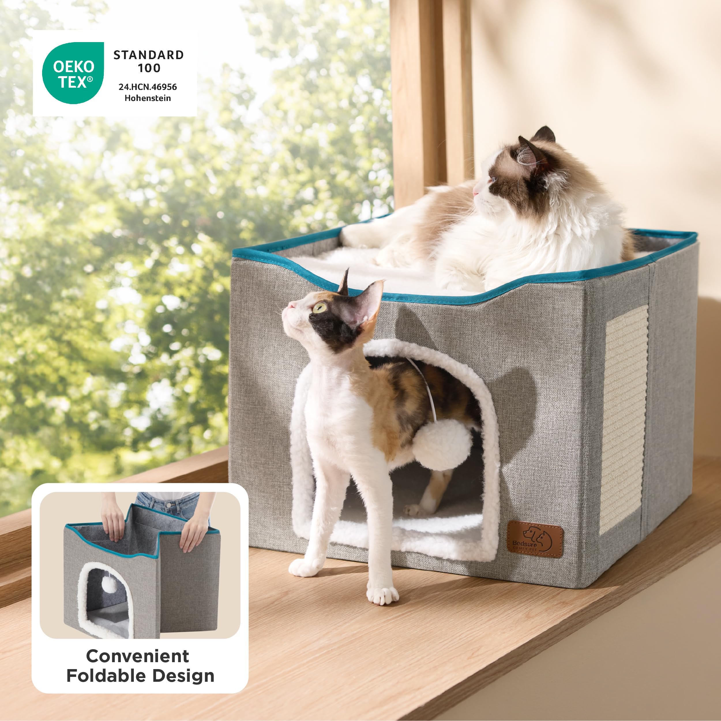 Bedsure cat bed plush hanging ball brown boosts play