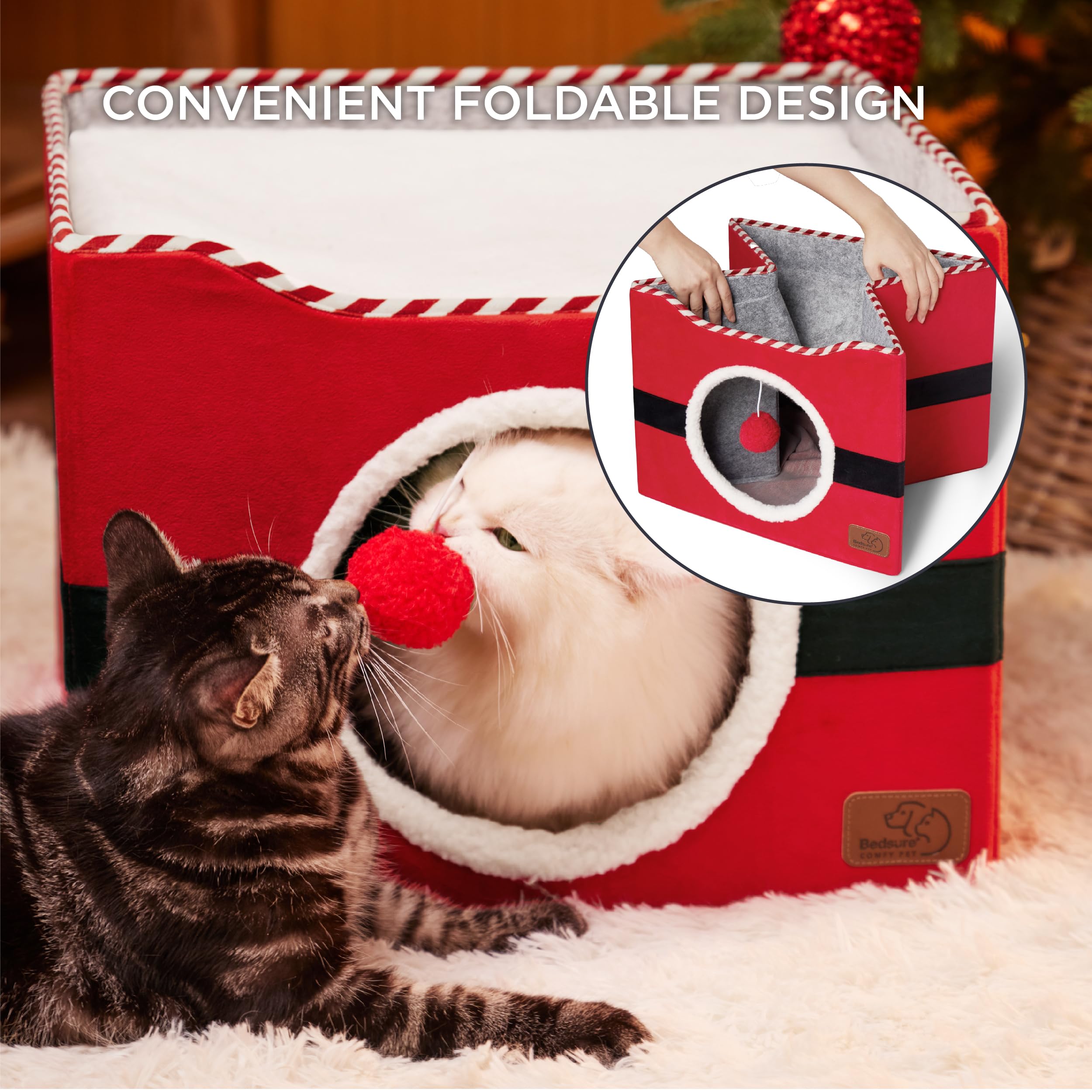 Bedsure cat bed featuring built-in scratch pad for scratching and exploration