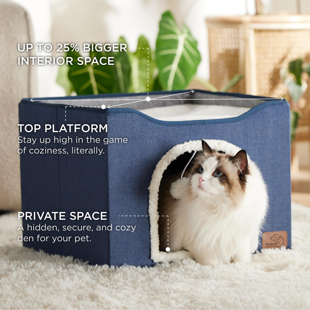 Bedsure enclosed-den bottom emphasizes a spacious hideaway for quiet naps