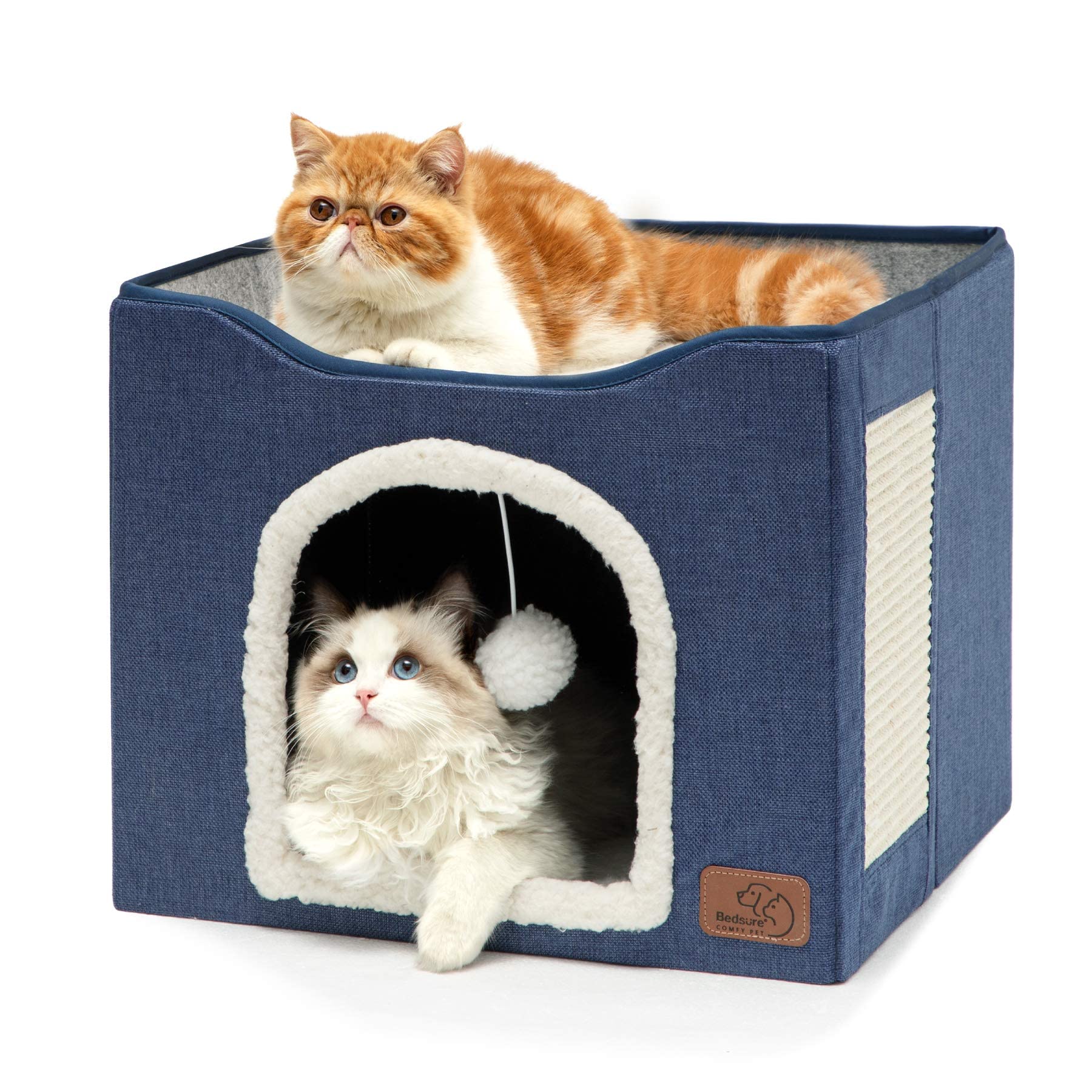 Bedsure cat cave open view shows a private cozy den for lounging and observing