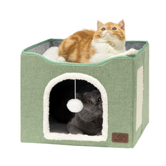 Bedsure cat beds indoor large green cave front view showing cozy den