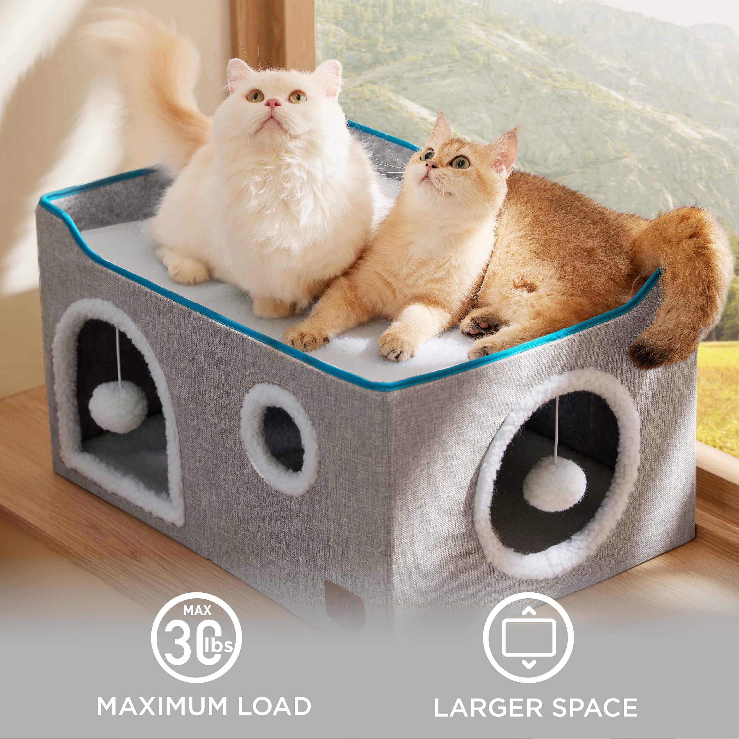 Bedsure cat cube house dual entrances tunnel invites exploration and easy access from either side.