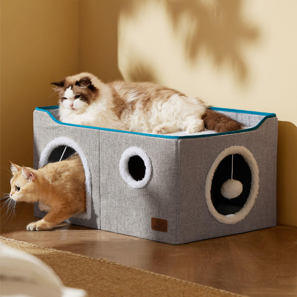 Bedsure cat cube house durable MDF construction supports daily play with stability.