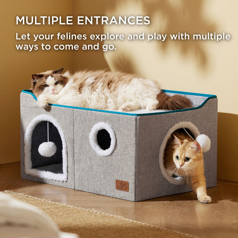 Bedsure cat cube house fluffy ball hanging adds playful engagement and interactive fun.