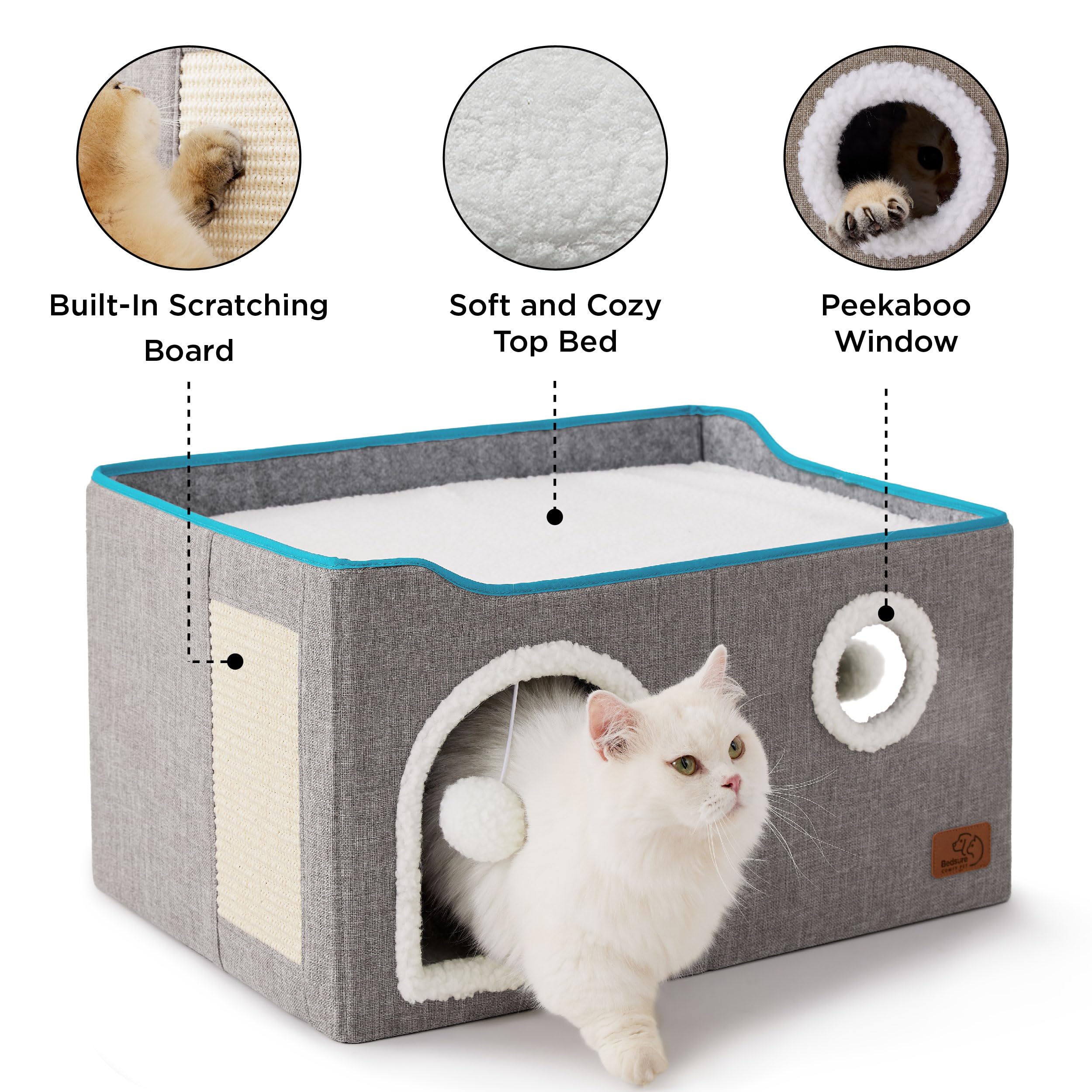 Bedsure cat cube house top nap platform provides a comfy elevated spot for daytime naps.