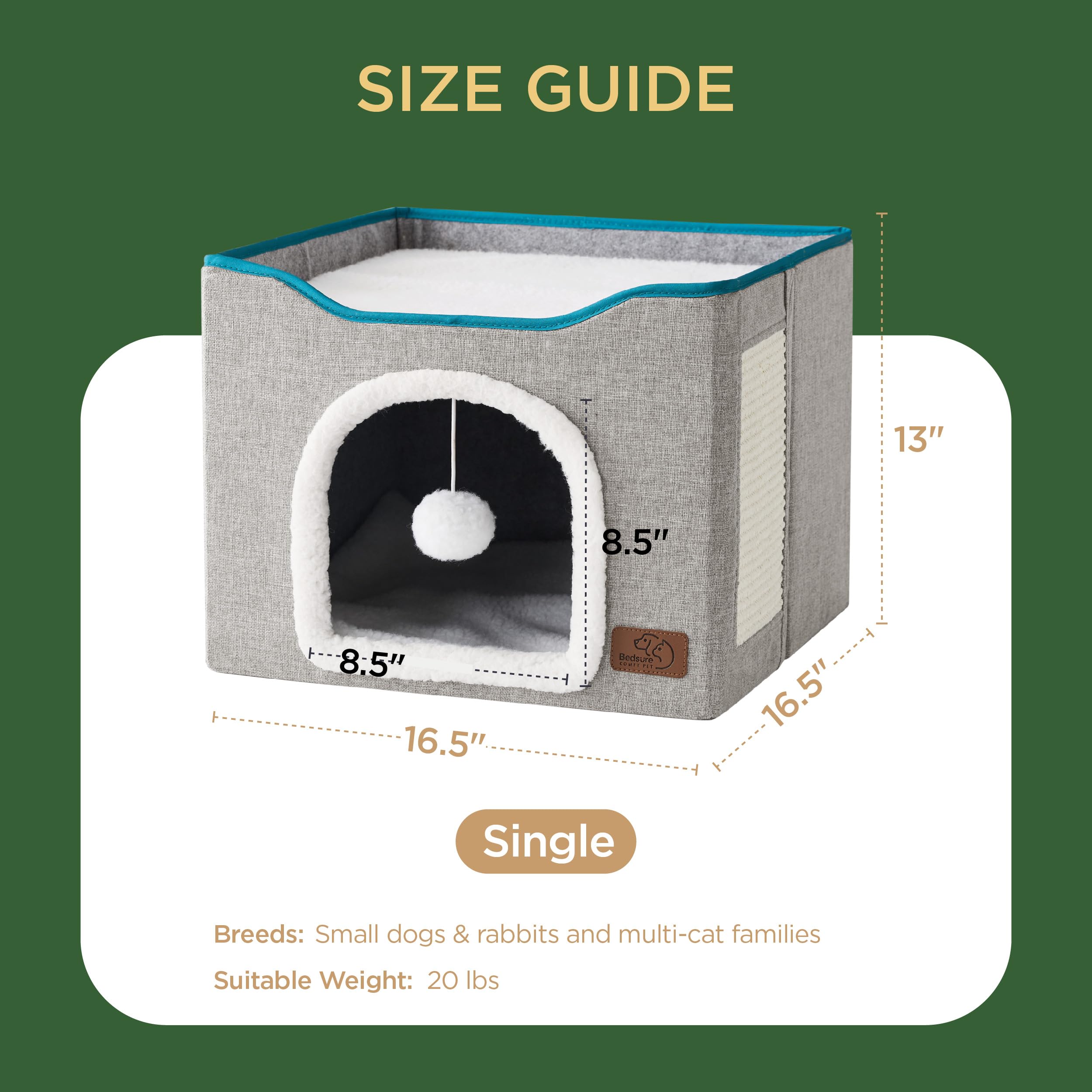 Bedsure foldable-cat-house grey folds flat for travel or storage