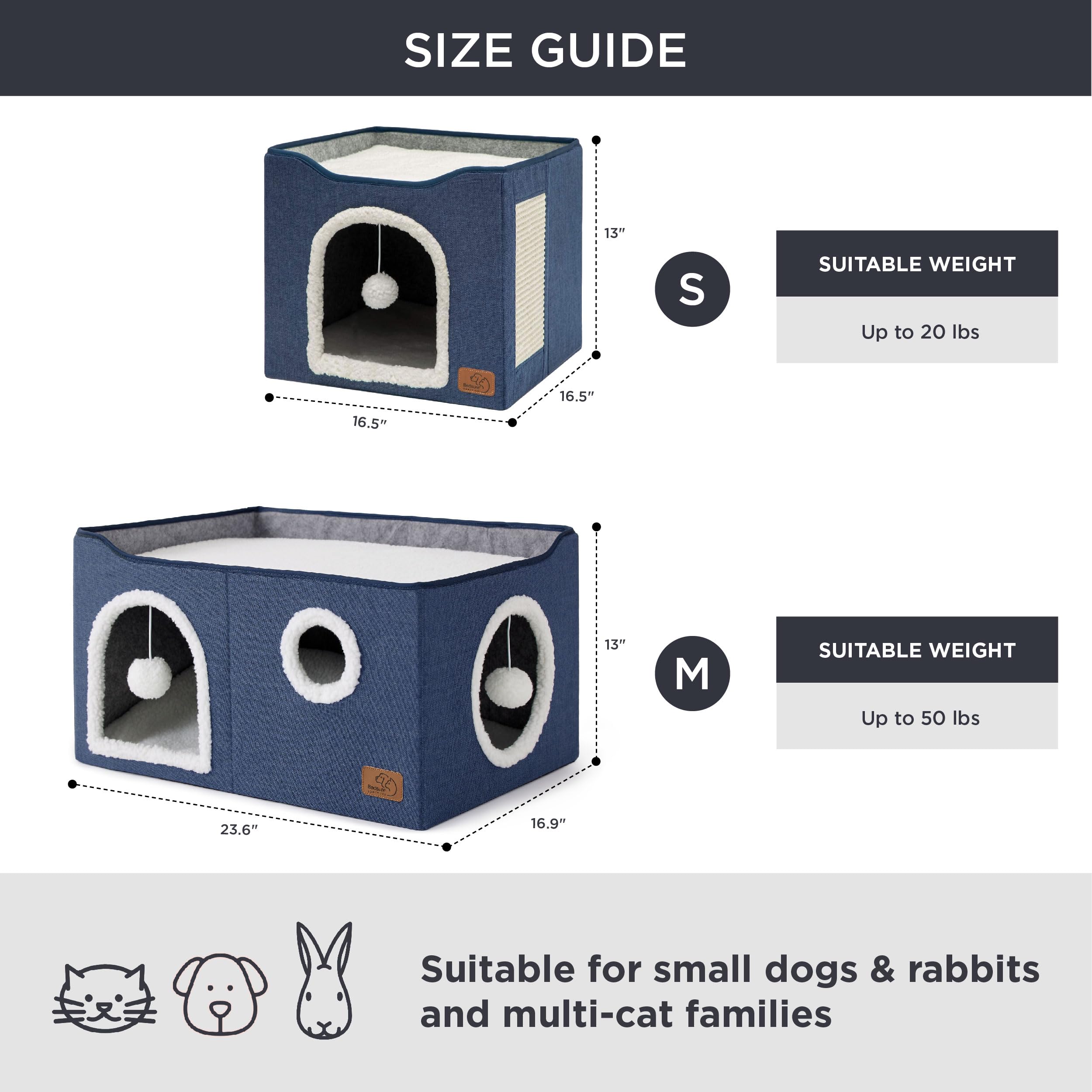 Bedsure cat house foldable design blue folds flat for easy storage and travel.
